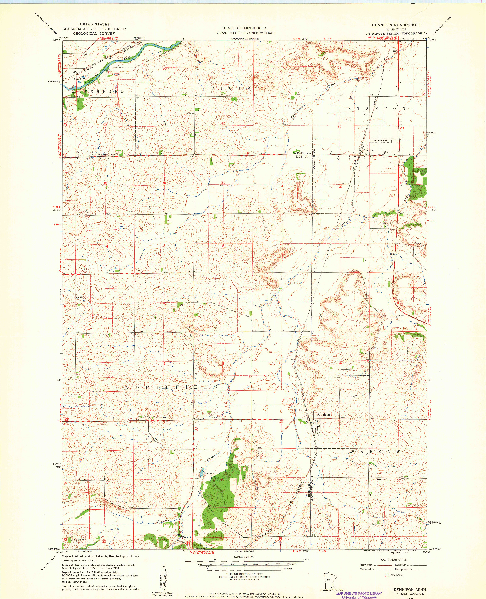 USGS 1:24000-SCALE QUADRANGLE FOR DENNISON, MN 1960