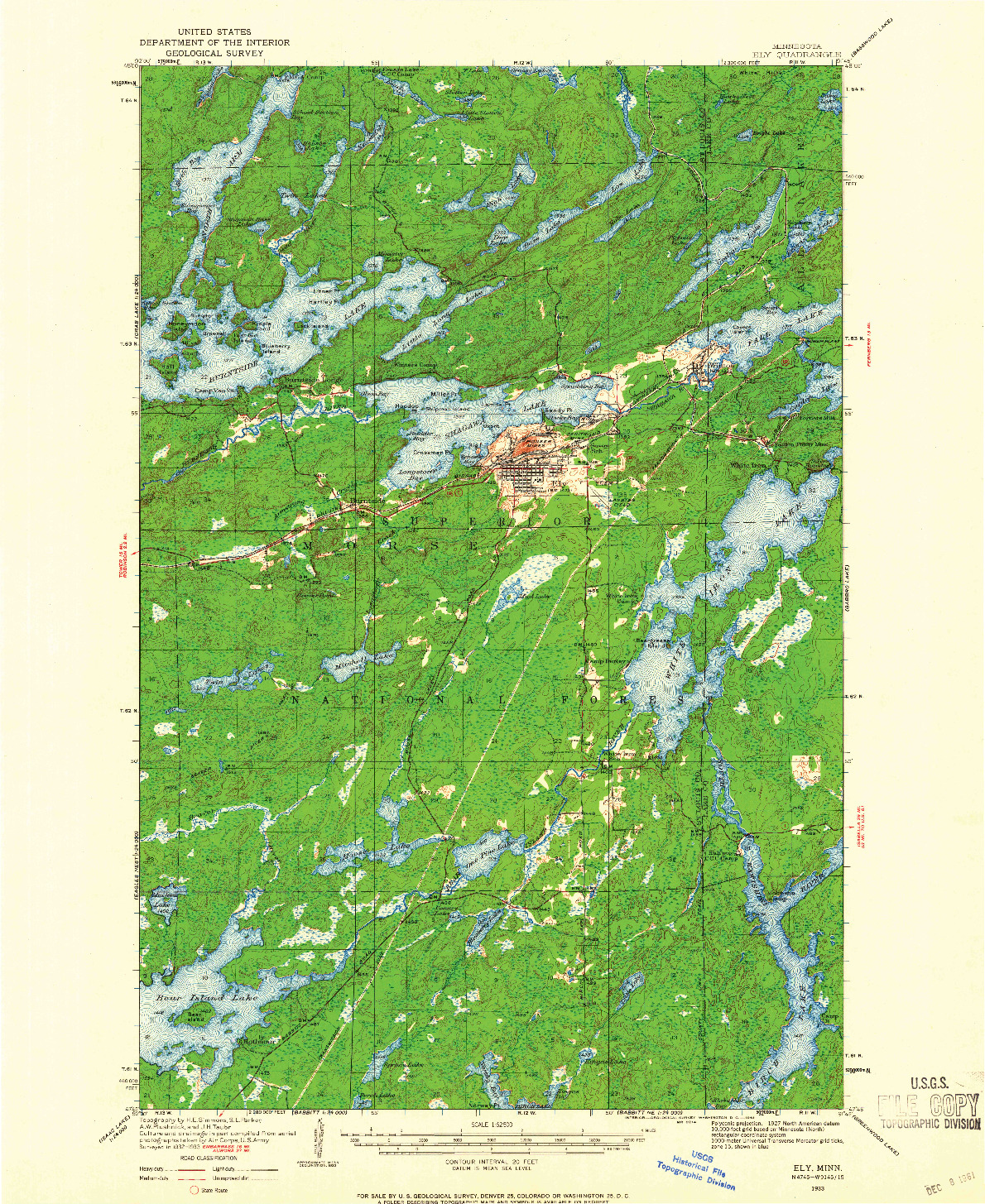 USGS 1:62500-SCALE QUADRANGLE FOR ELY, MN 1933
