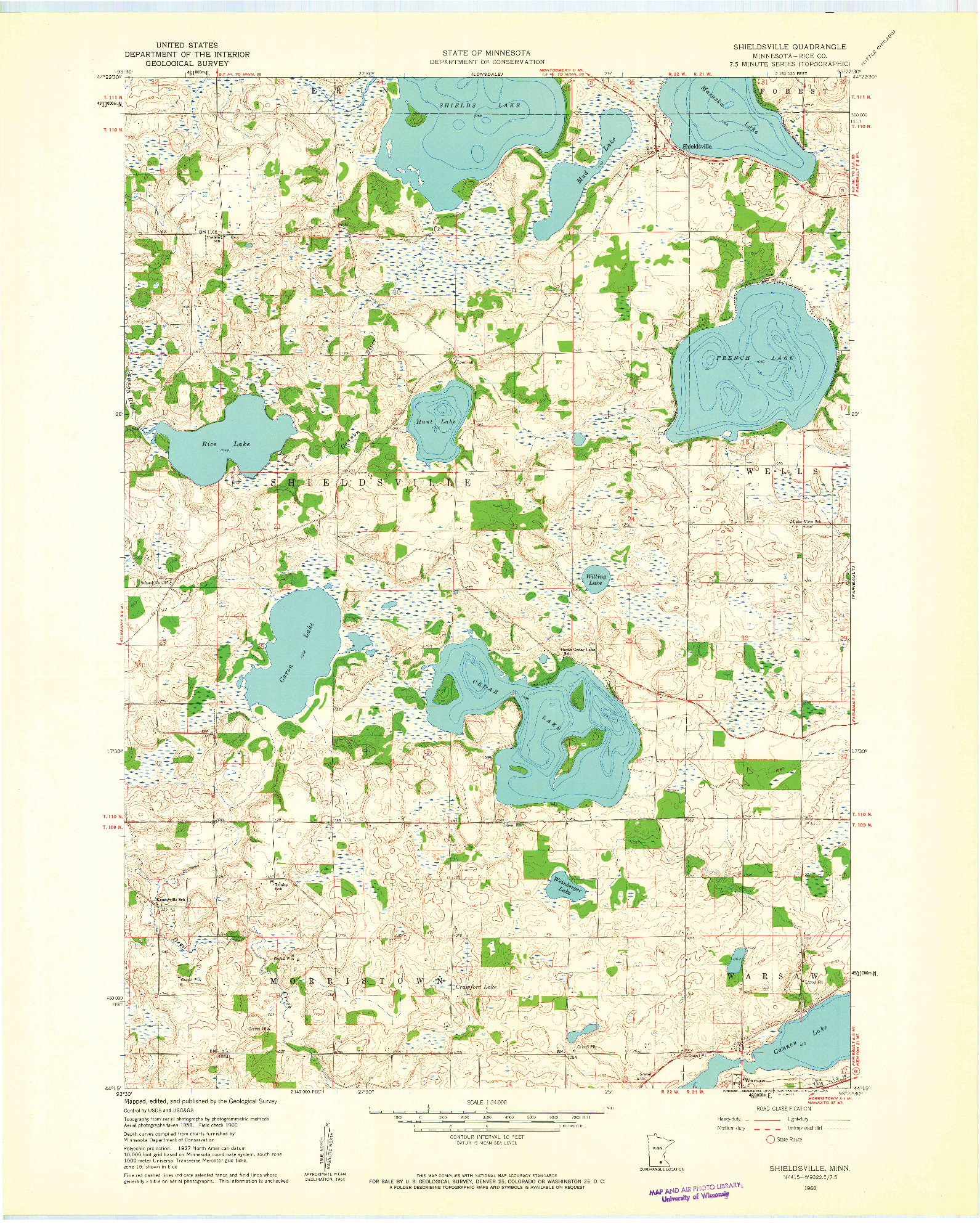 USGS 1:24000-SCALE QUADRANGLE FOR SHIELDSVILLE, MN 1960