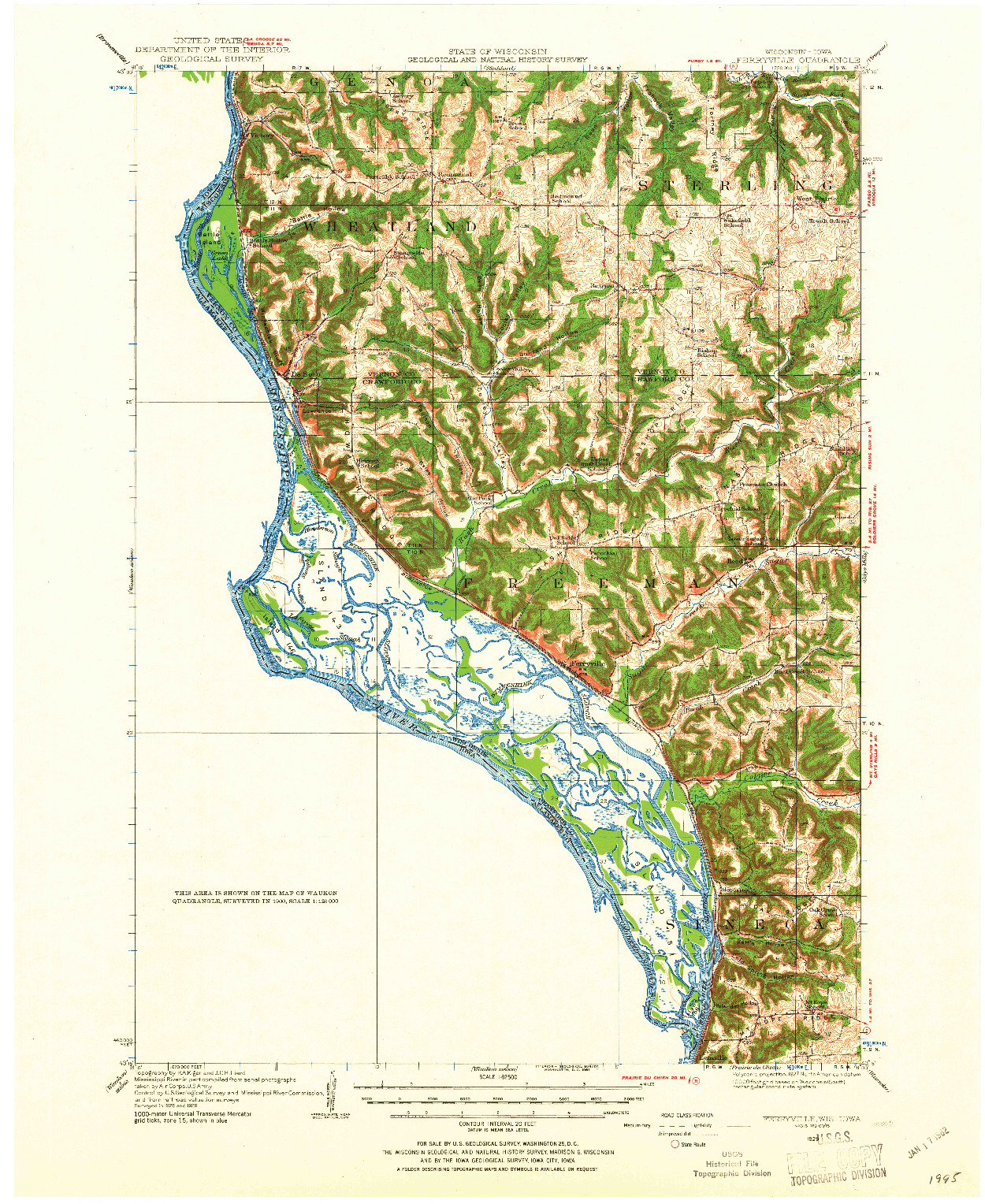 USGS 1:62500-SCALE QUADRANGLE FOR FERRYVILLE, WI 1929