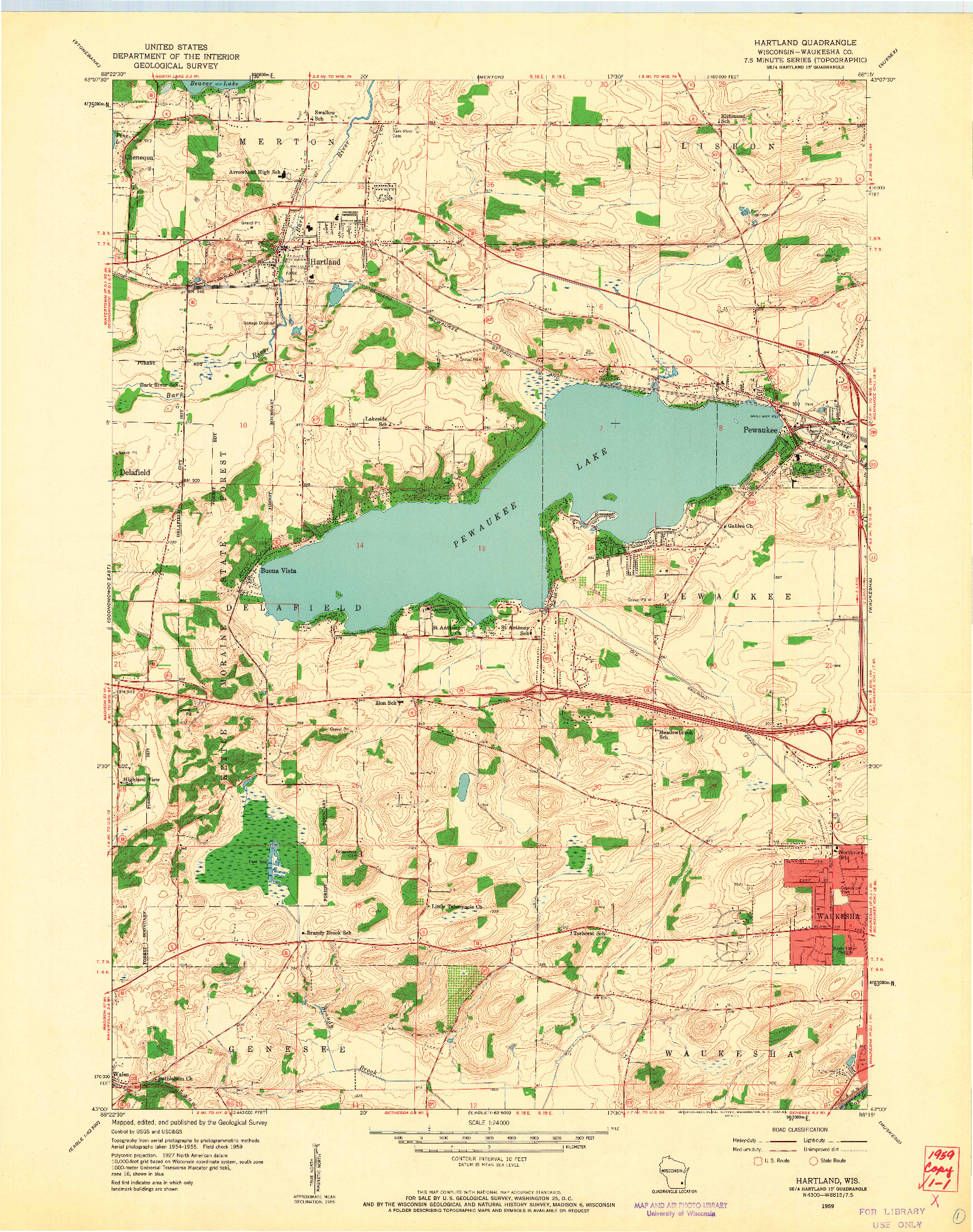 USGS 1:24000-SCALE QUADRANGLE FOR HARTLAND, WI 1959