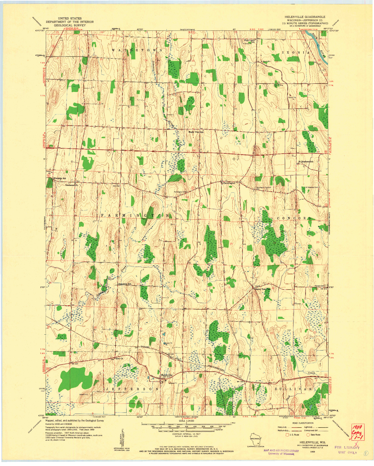 USGS 1:24000-SCALE QUADRANGLE FOR HELENVILLE, WI 1959