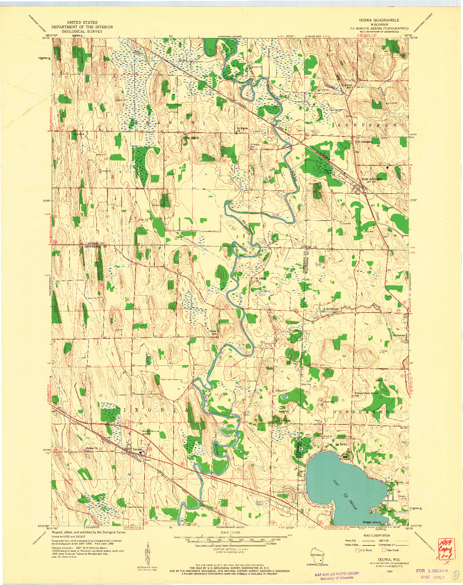 USGS 1:24000-SCALE QUADRANGLE FOR IXONIA, WI 1959
