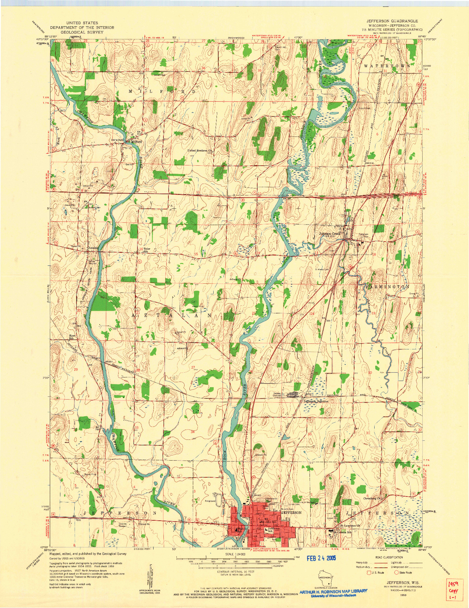 USGS 1:24000-SCALE QUADRANGLE FOR JEFFERSON, WI 1959