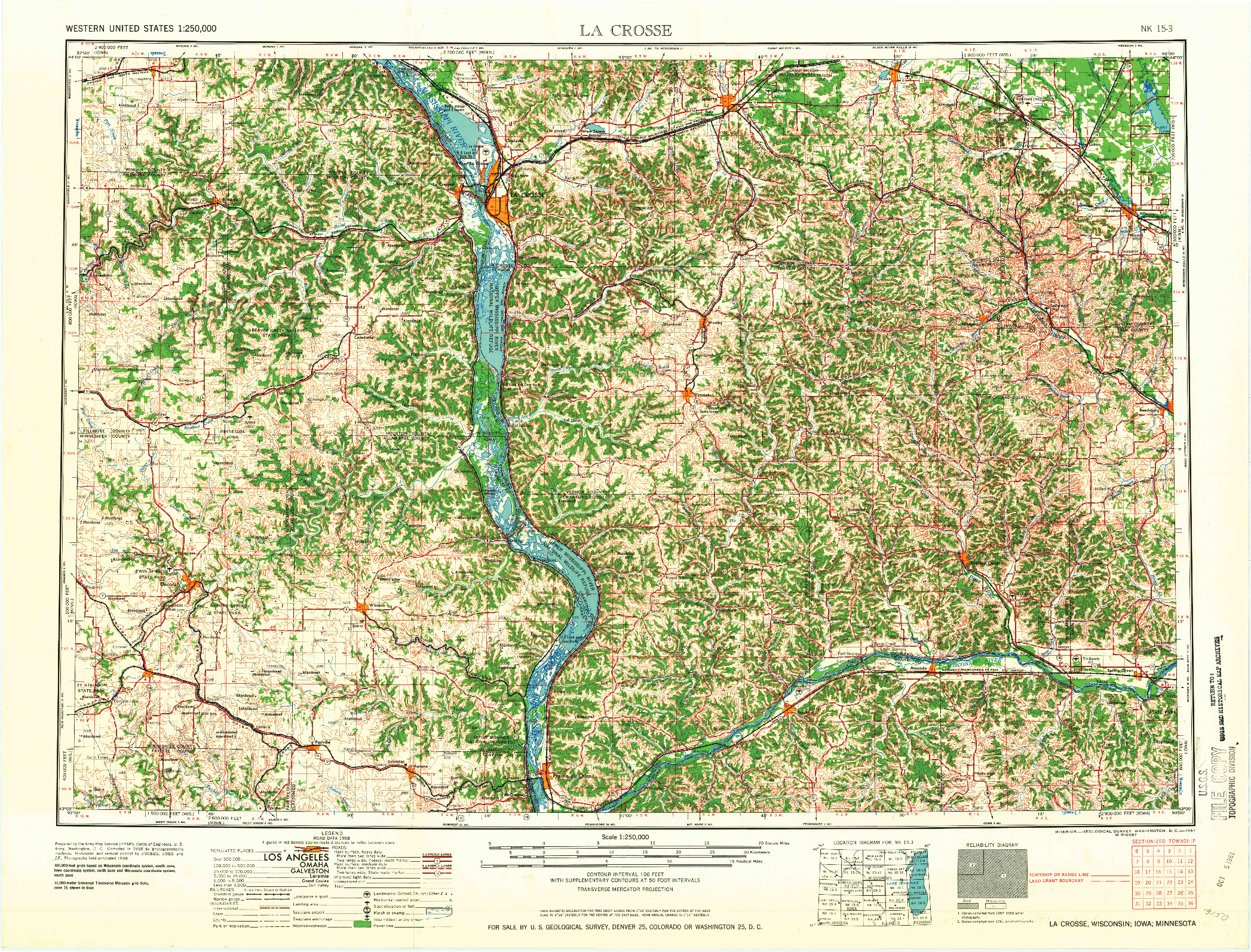 USGS 1:250000-SCALE QUADRANGLE FOR LA CROSSE, WI 1961