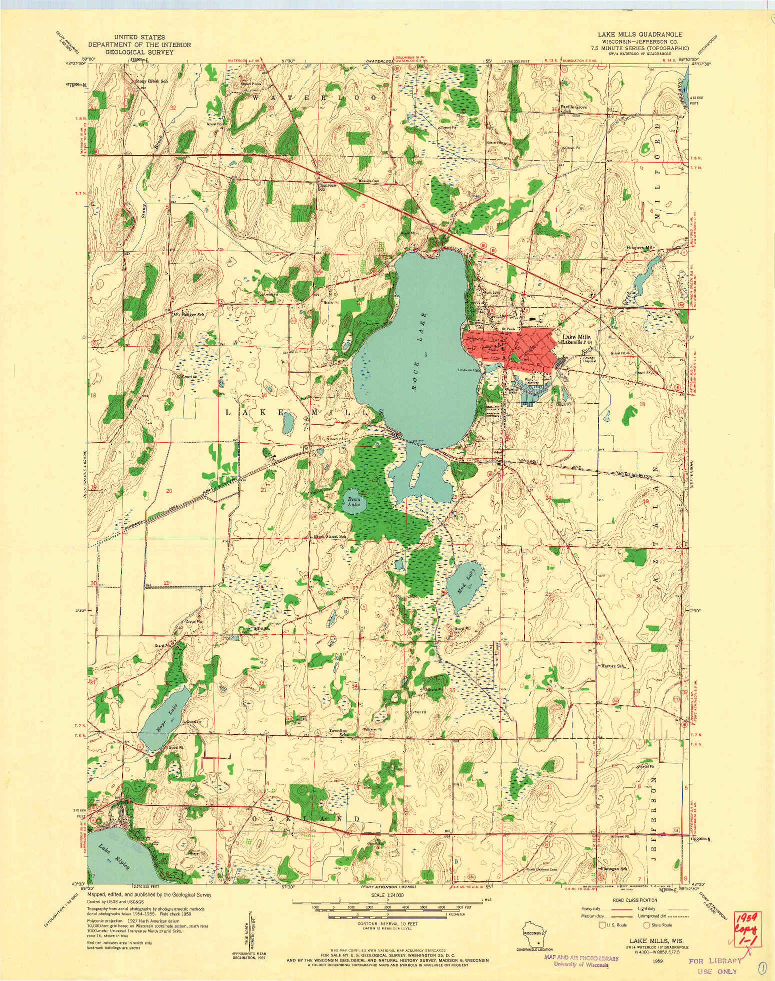 USGS 1:24000-SCALE QUADRANGLE FOR LAKE MILLS, WI 1959