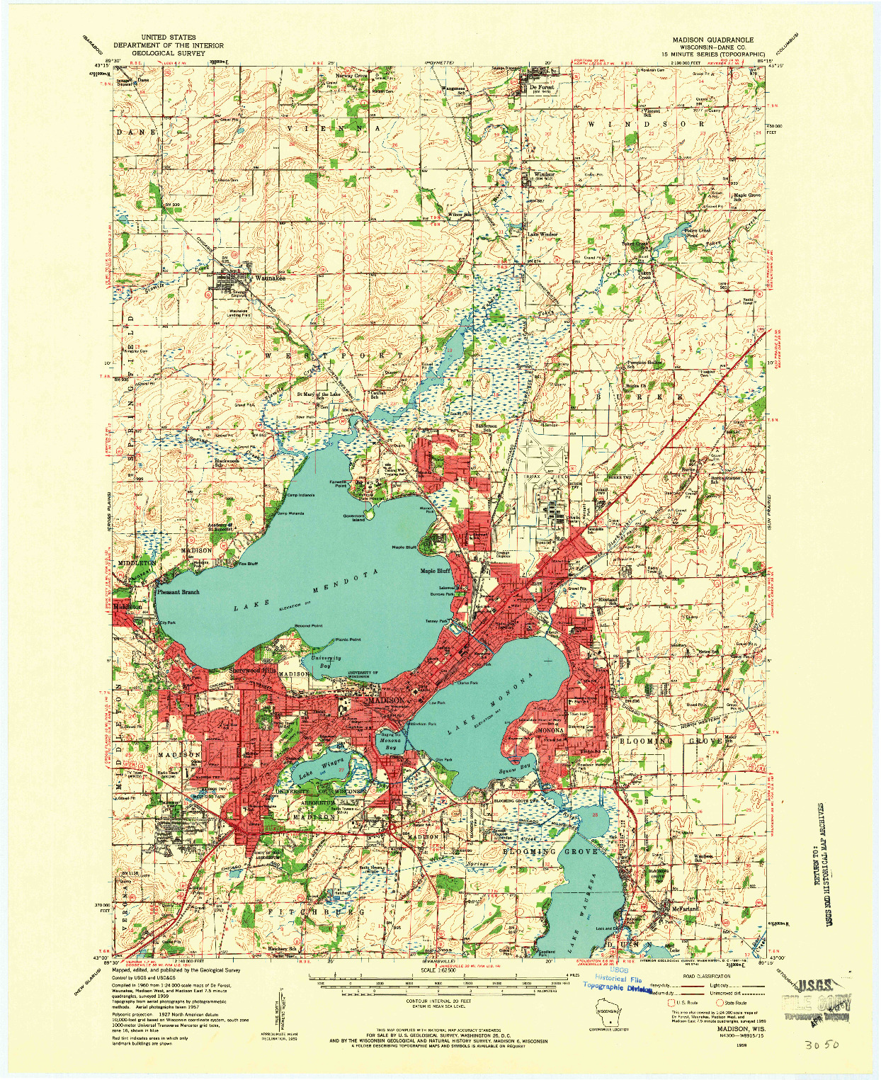 USGS 1:62500-SCALE QUADRANGLE FOR MADISON, WI 1959