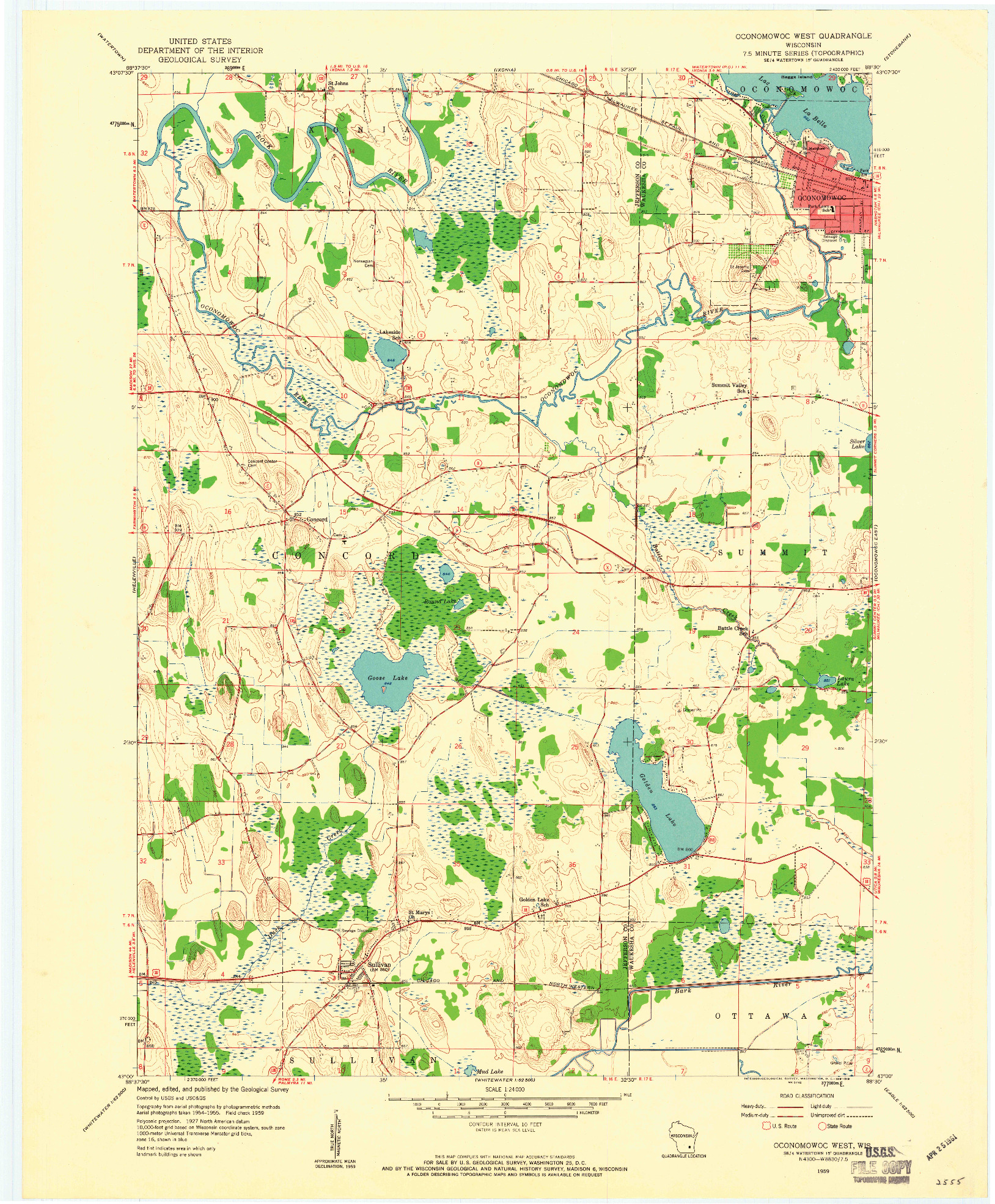 USGS 1:24000-SCALE QUADRANGLE FOR OCONOMOWOC WEST, WI 1959