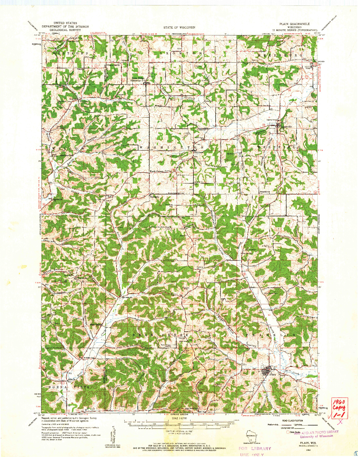 USGS 1:62500-SCALE QUADRANGLE FOR PLAIN, WI 1960