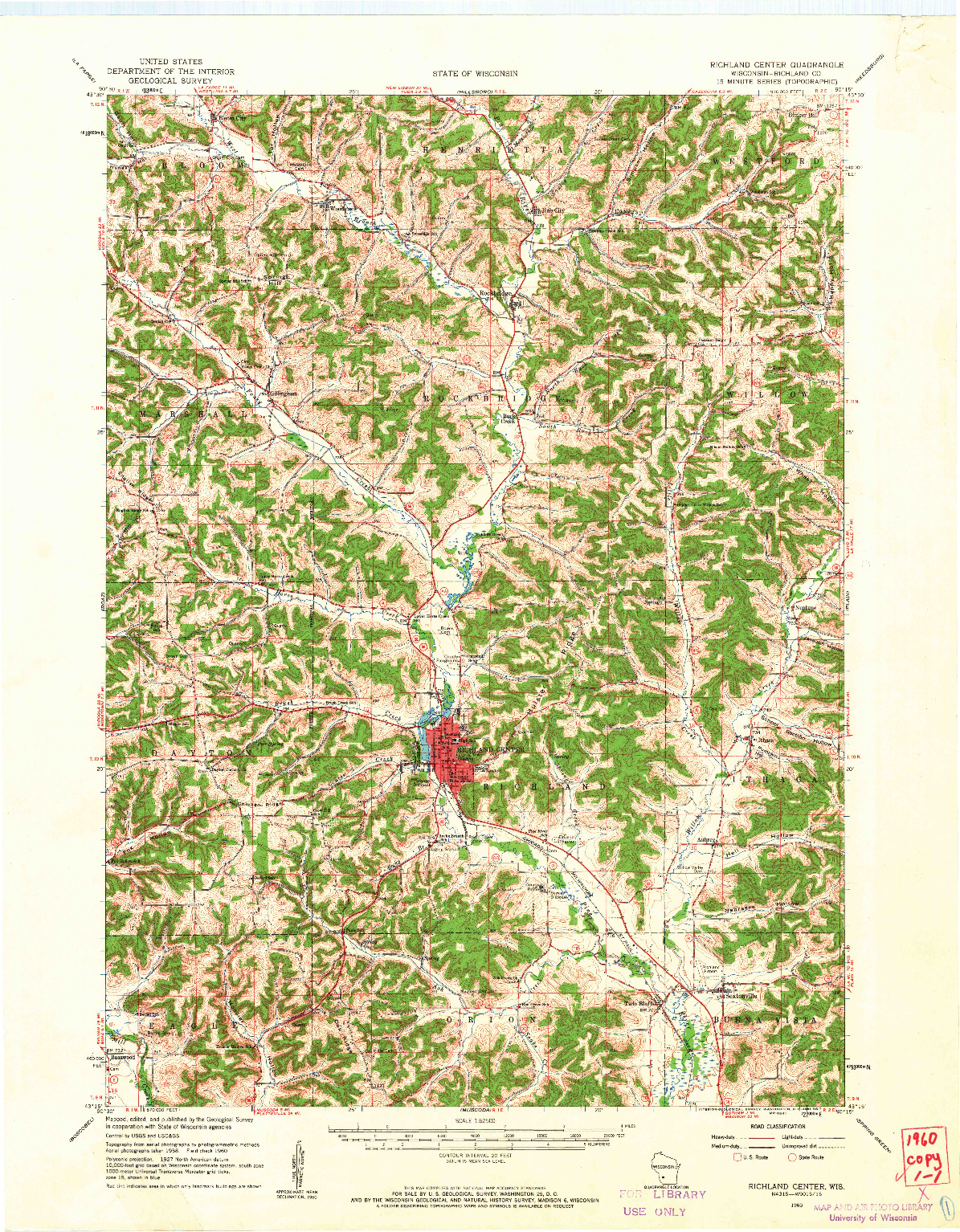 USGS 1:62500-SCALE QUADRANGLE FOR RICHLAND CENTER, WI 1960