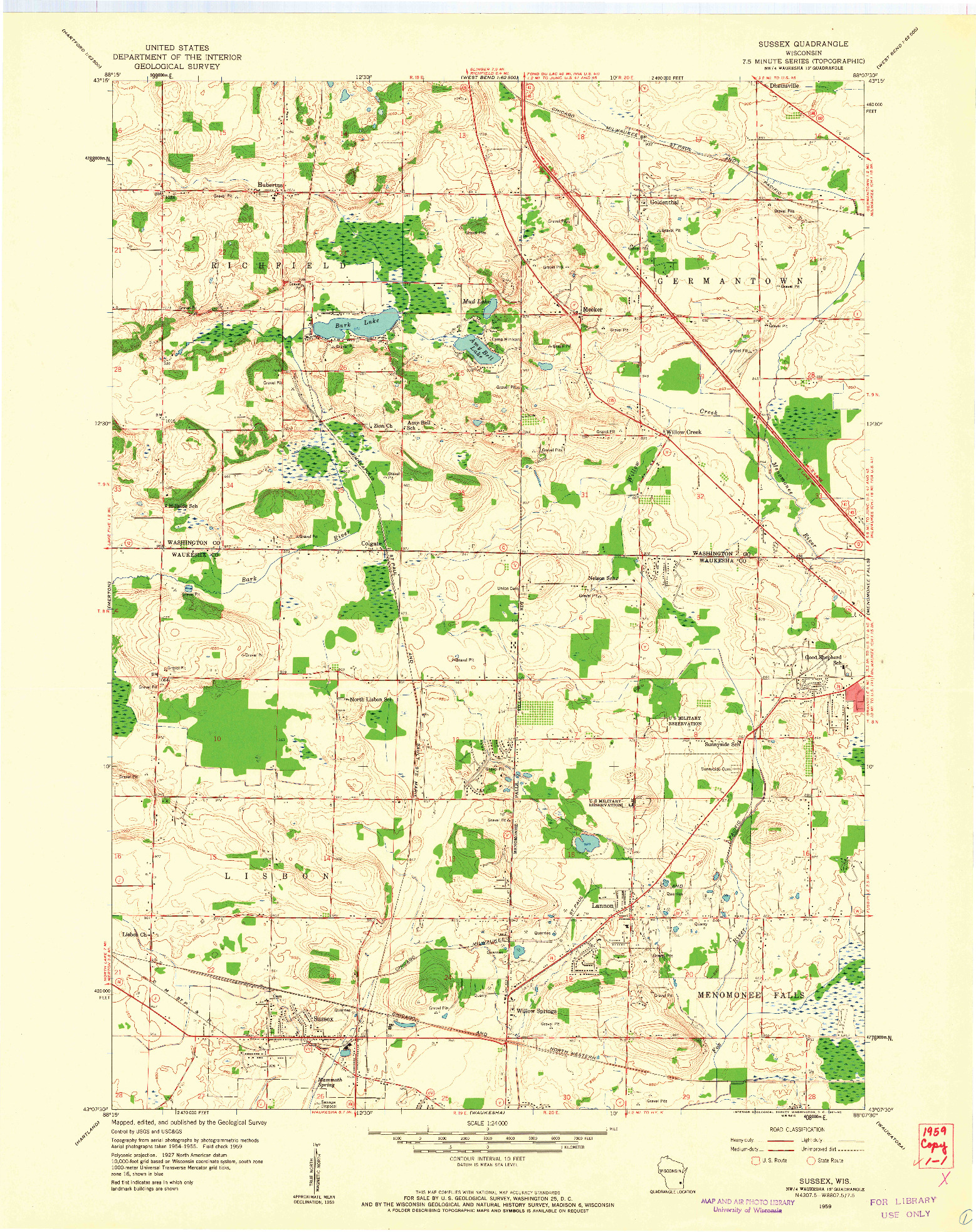 USGS 1:24000-SCALE QUADRANGLE FOR SUSSEX, WI 1959