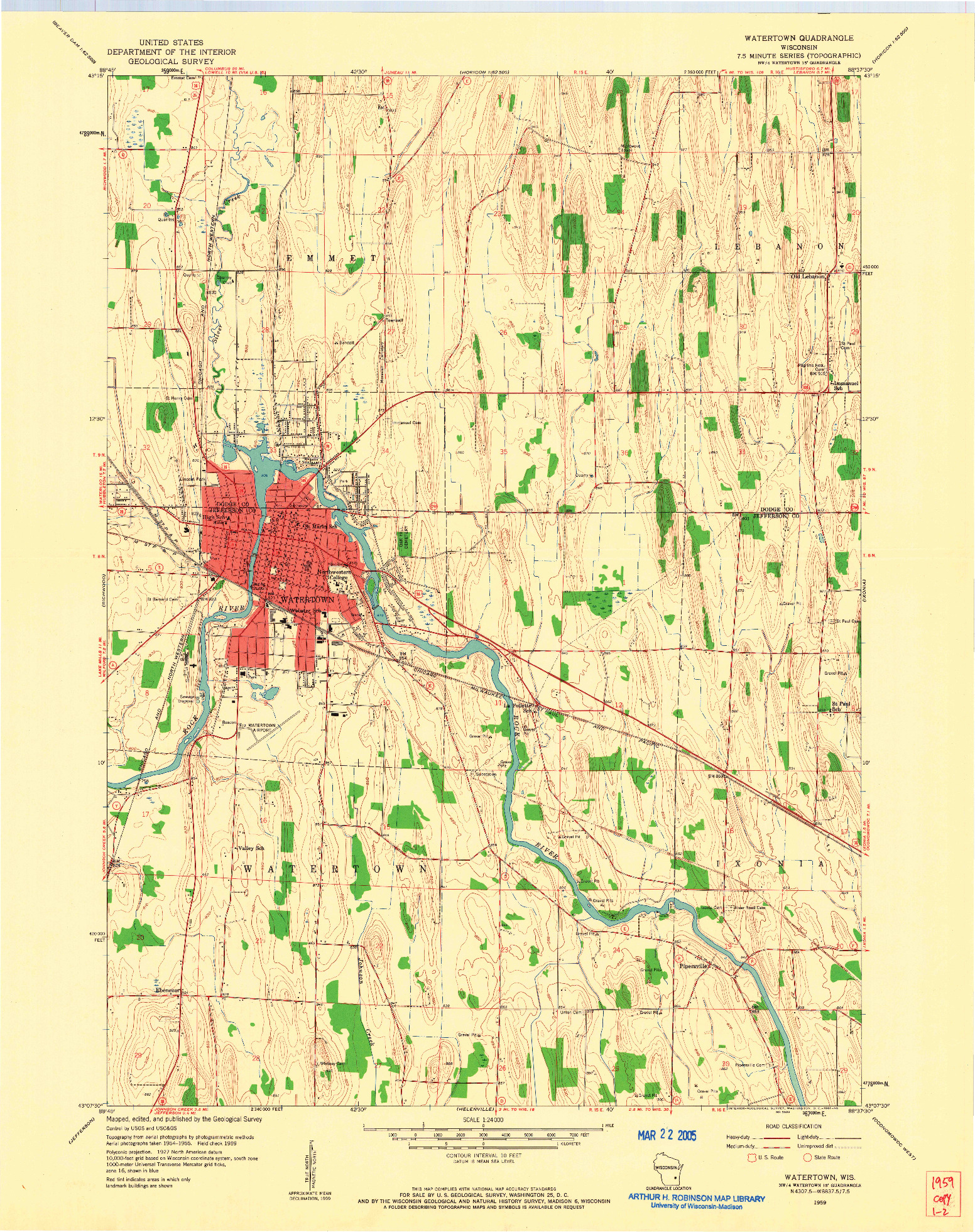 USGS 1:24000-SCALE QUADRANGLE FOR WATERTOWN, WI 1959