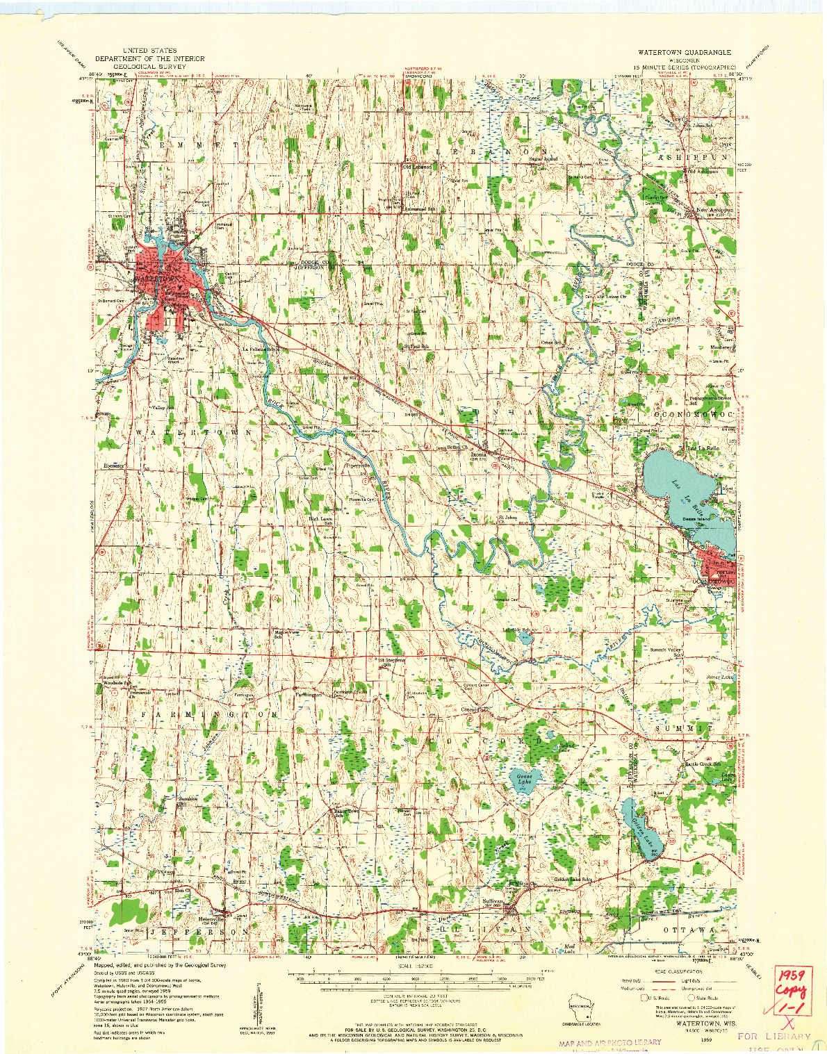 USGS 1:62500-SCALE QUADRANGLE FOR WATERTOWN, WI 1959