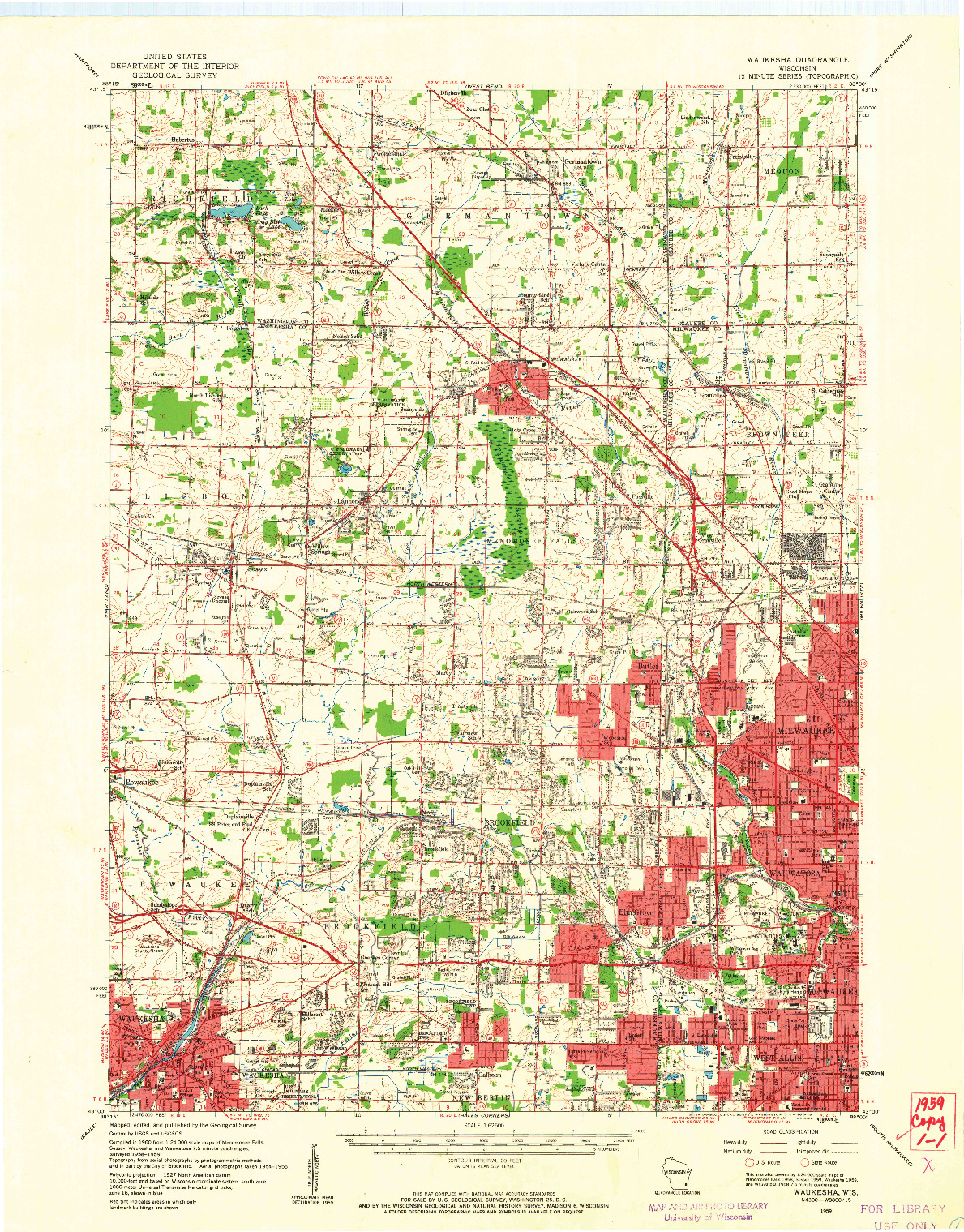 USGS 1:62500-SCALE QUADRANGLE FOR WAUKESHA, WI 1959