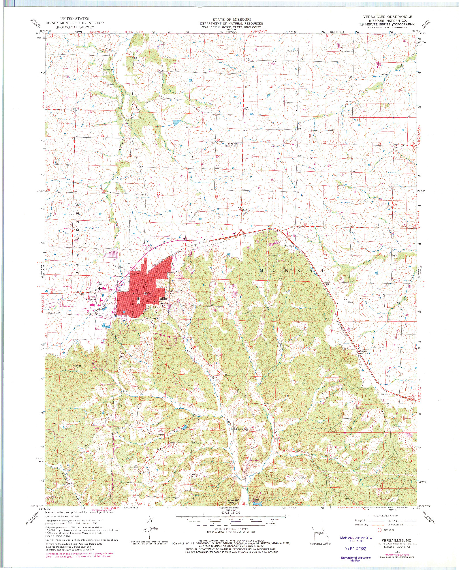 USGS 1:24000-SCALE QUADRANGLE FOR VERSAILLES, MO 1961