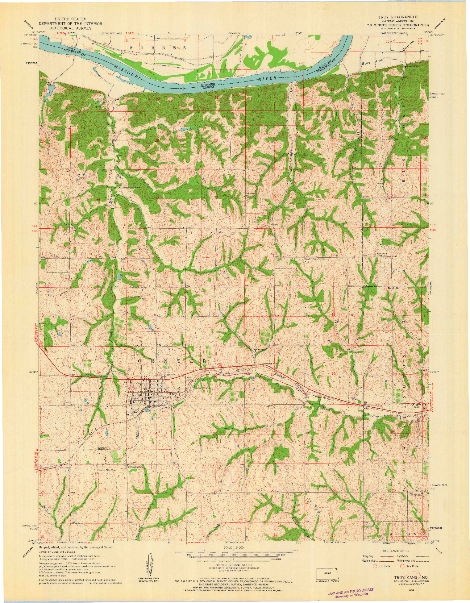USGS 1:24000-SCALE QUADRANGLE FOR TROY, KS 1961