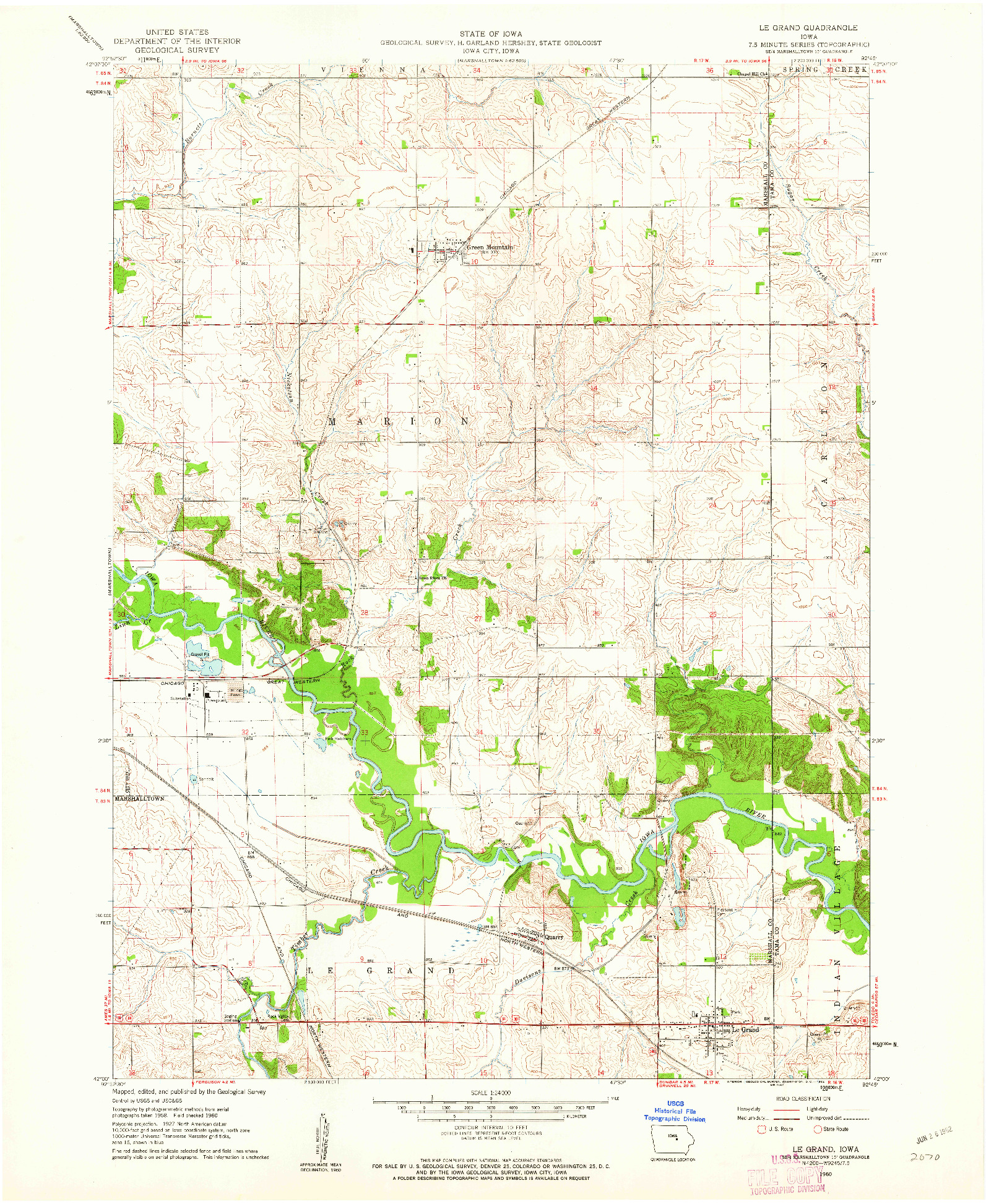 USGS 1:24000-SCALE QUADRANGLE FOR LE GRAND, IA 1960