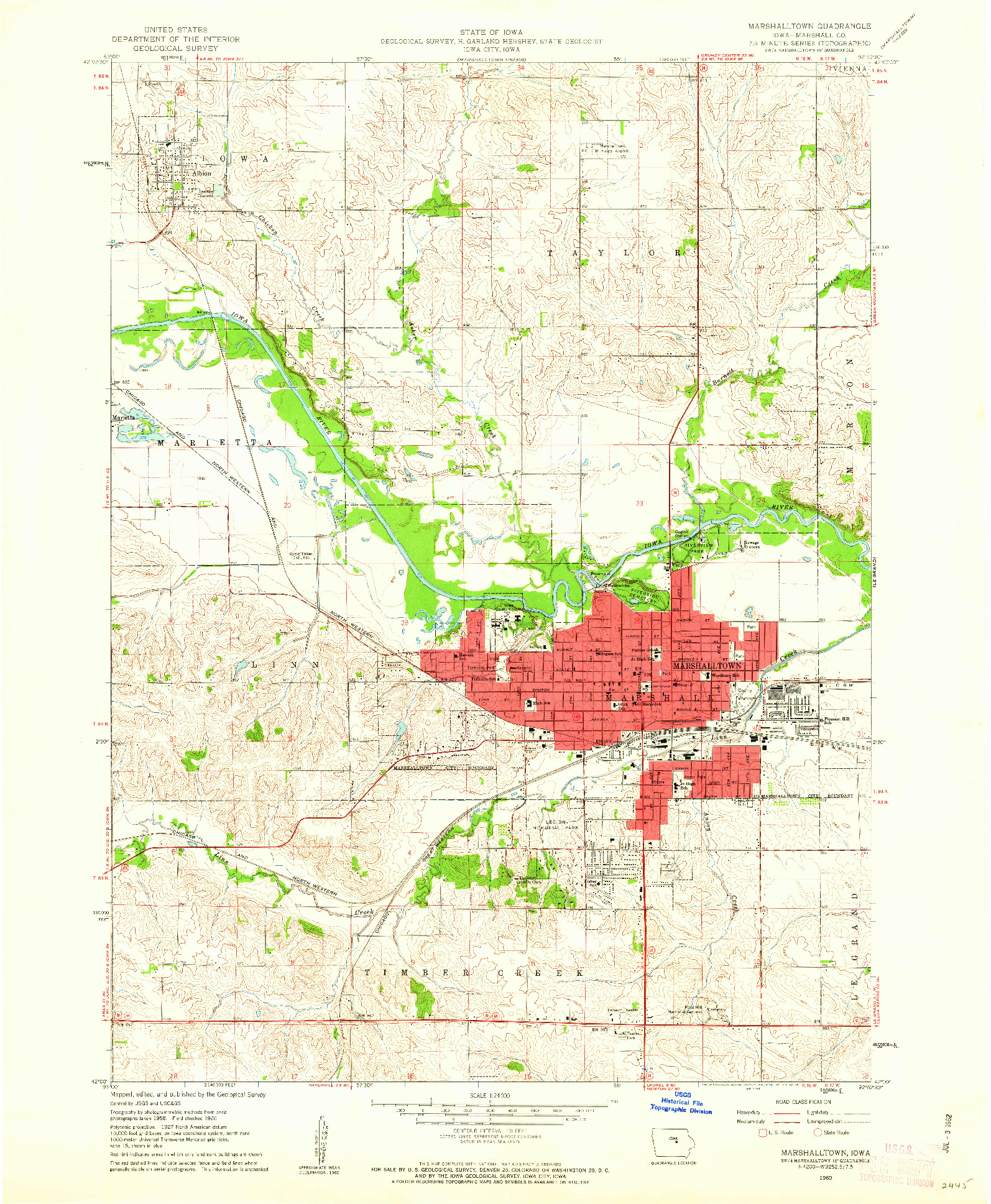 USGS 1:24000-SCALE QUADRANGLE FOR MARSHALLTOWN, IA 1960