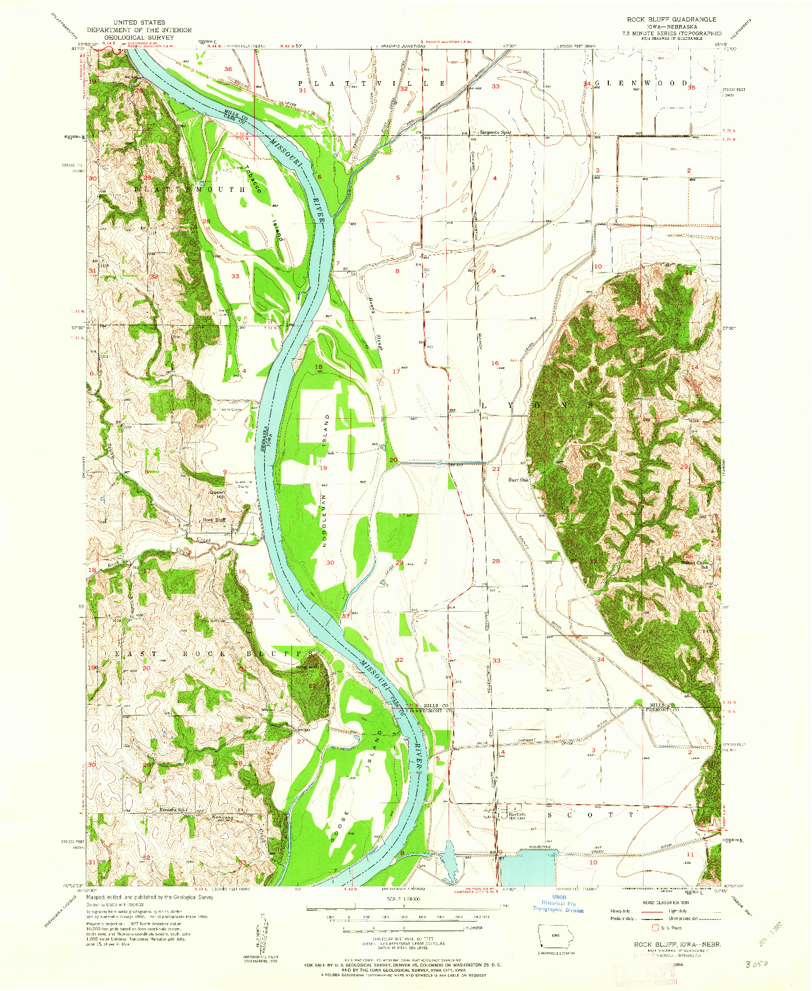 USGS 1:24000-SCALE QUADRANGLE FOR ROCK BLUFF, IA 1956