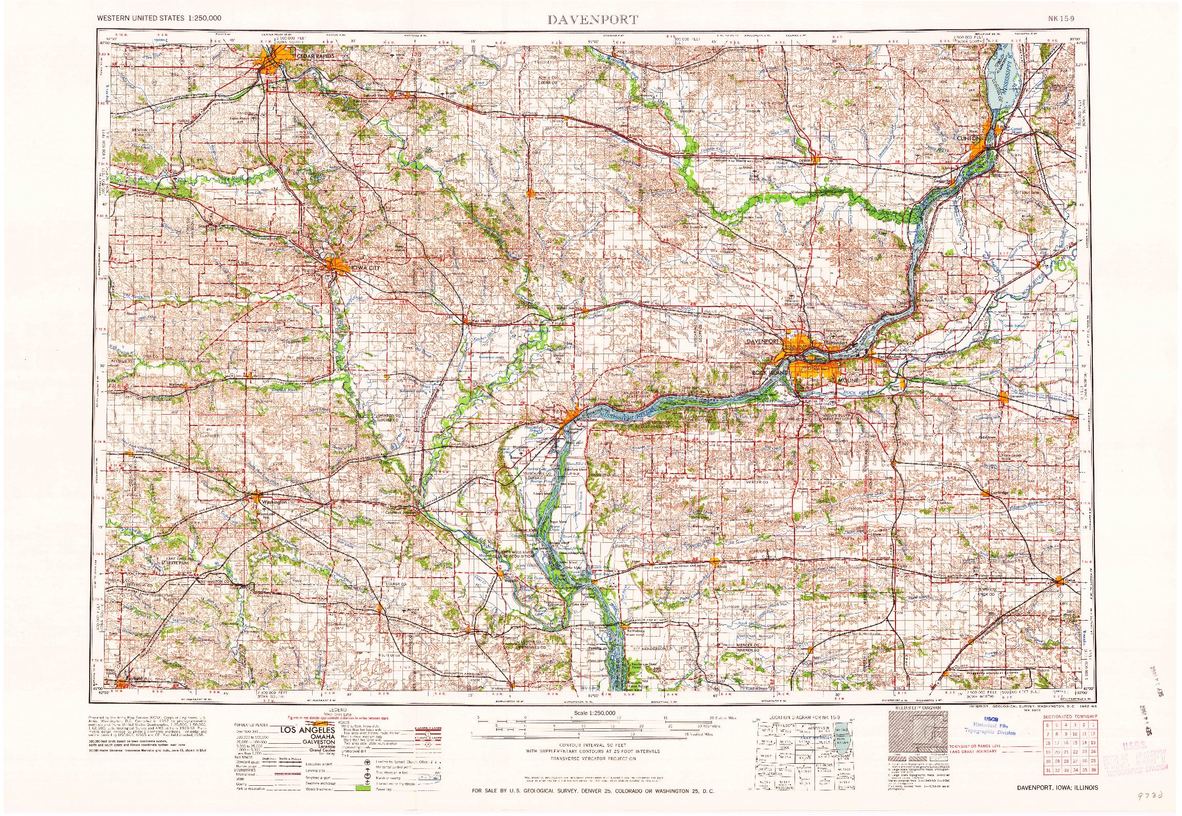 USGS 1:250000-SCALE QUADRANGLE FOR DAVENPORT, IA 1962