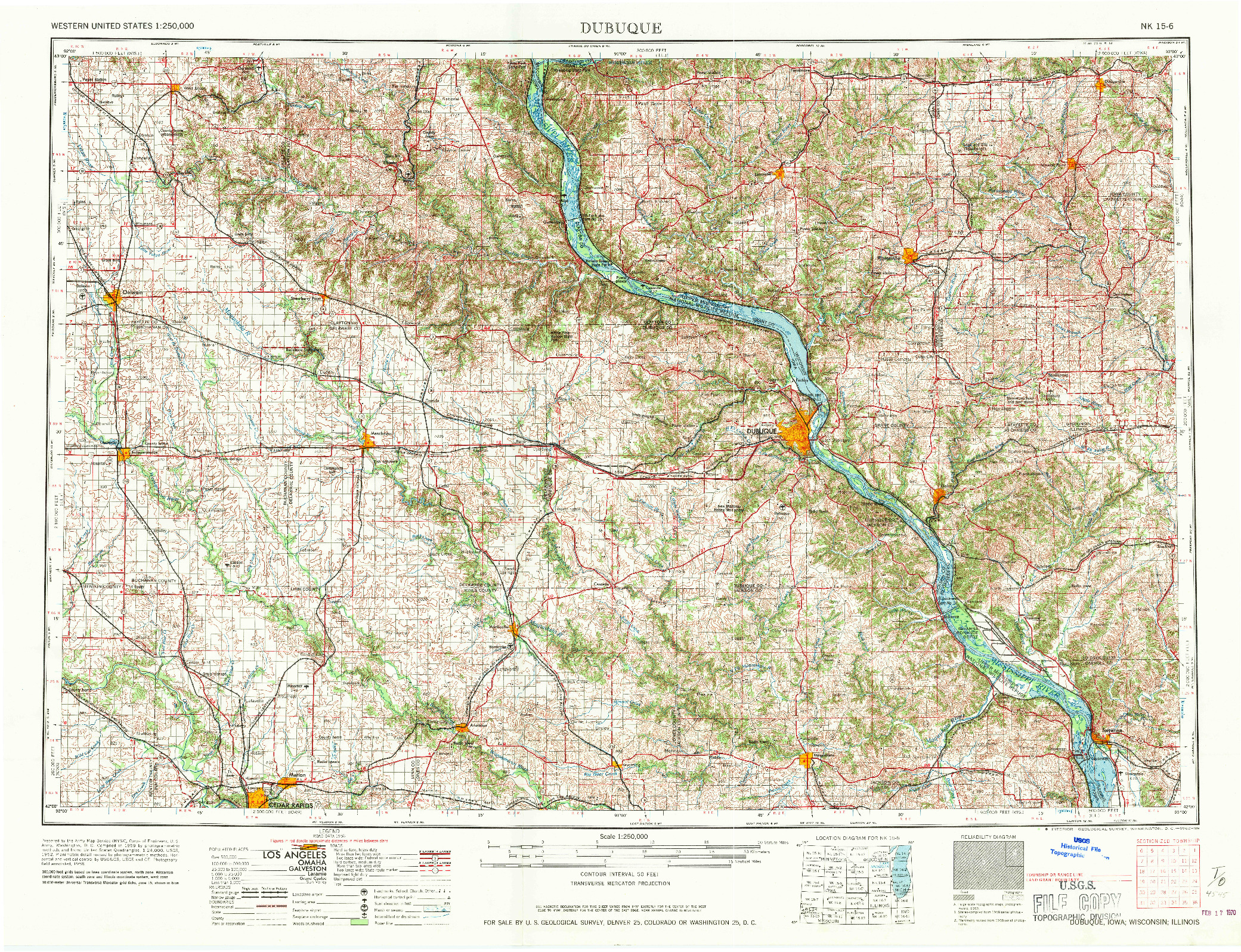 USGS 1:250000-SCALE QUADRANGLE FOR DUBUQUE, IA 1962