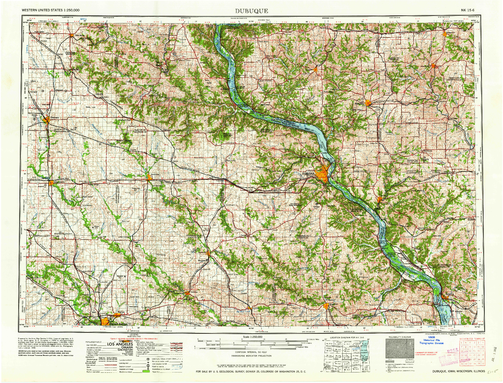 USGS 1:250000-SCALE QUADRANGLE FOR DUBUQUE, IA 1962