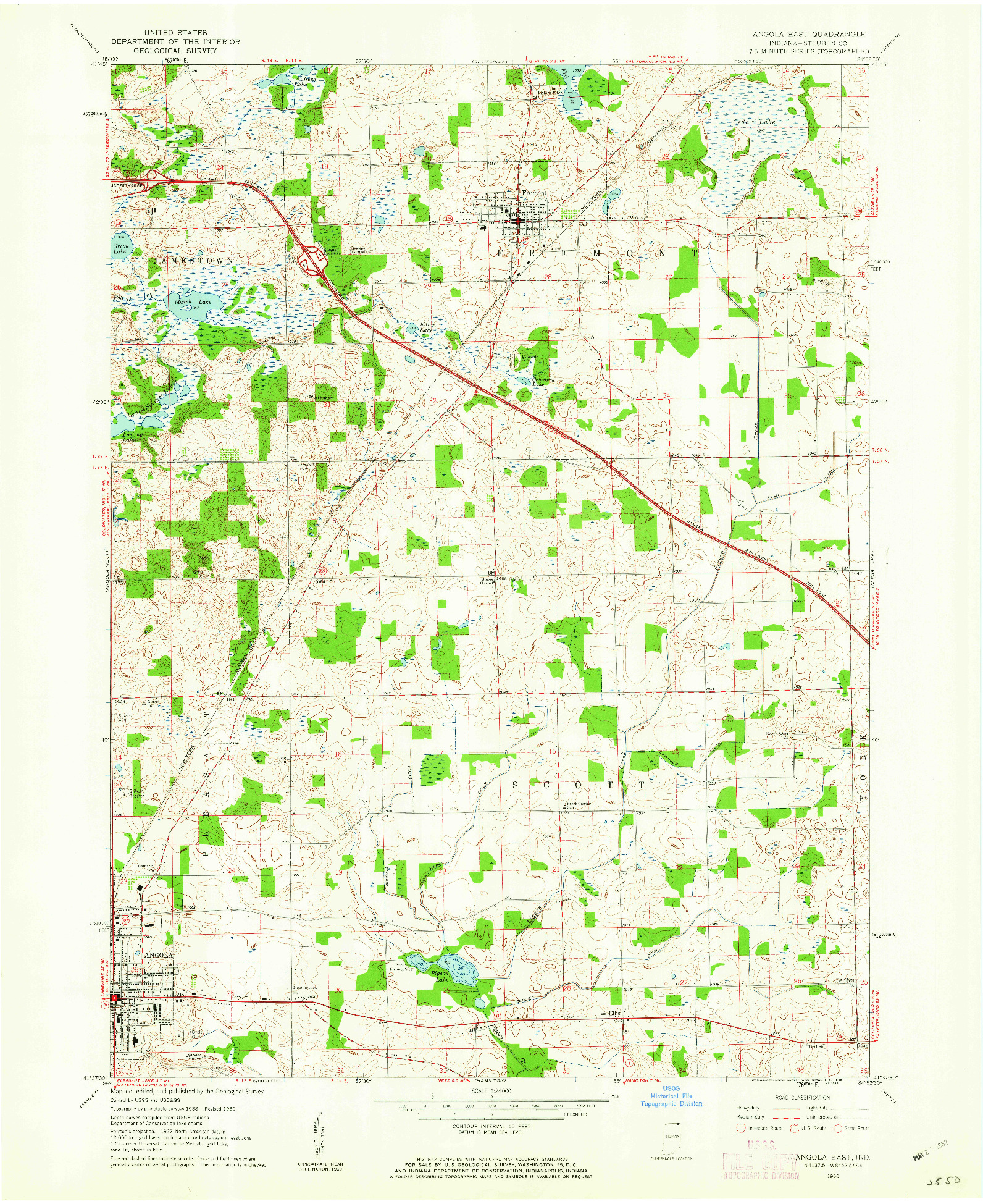 USGS 1:24000-SCALE QUADRANGLE FOR ANGOLA EAST, IN 1960