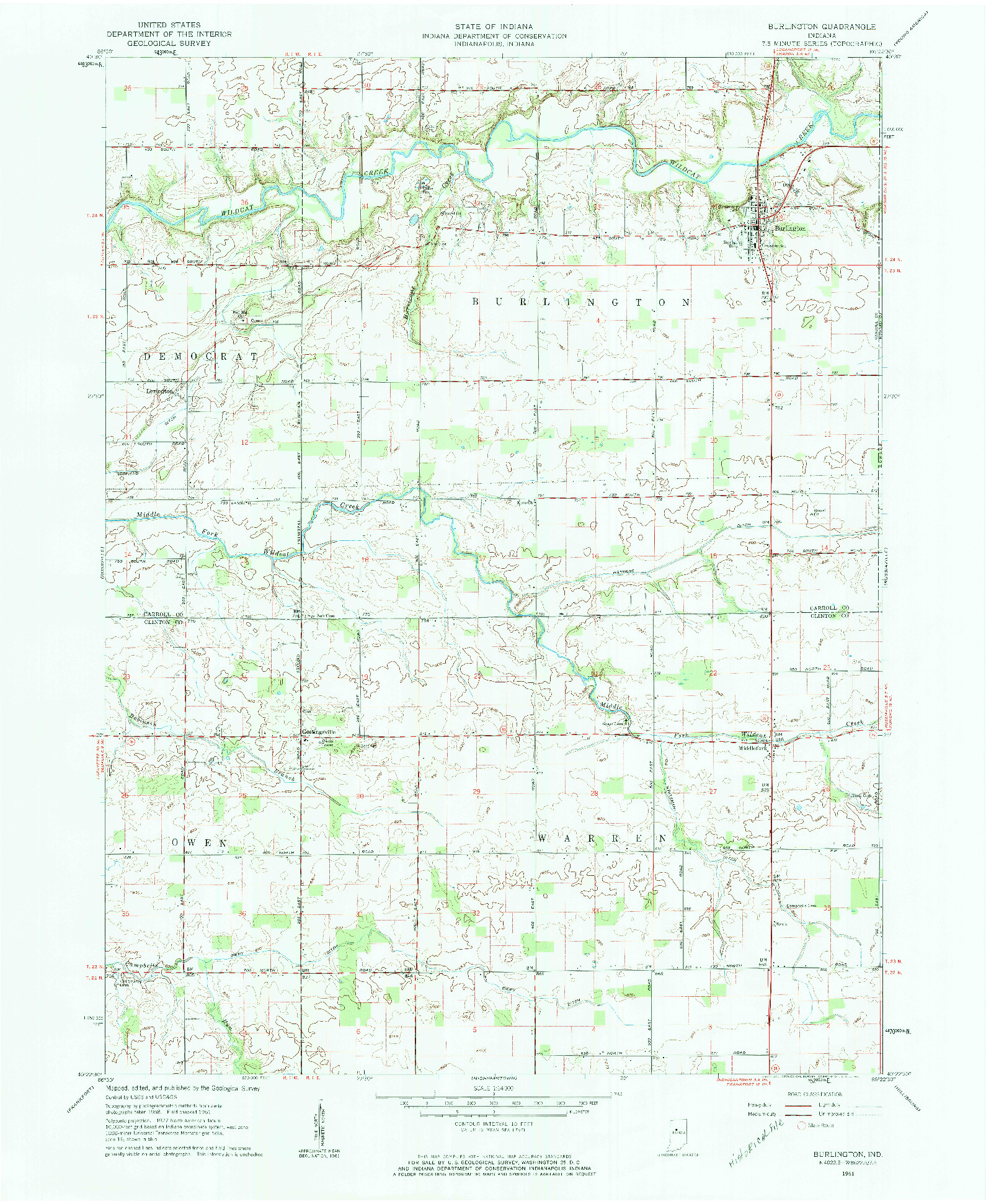 USGS 1:24000-SCALE QUADRANGLE FOR BURLINGTON, IN 1961