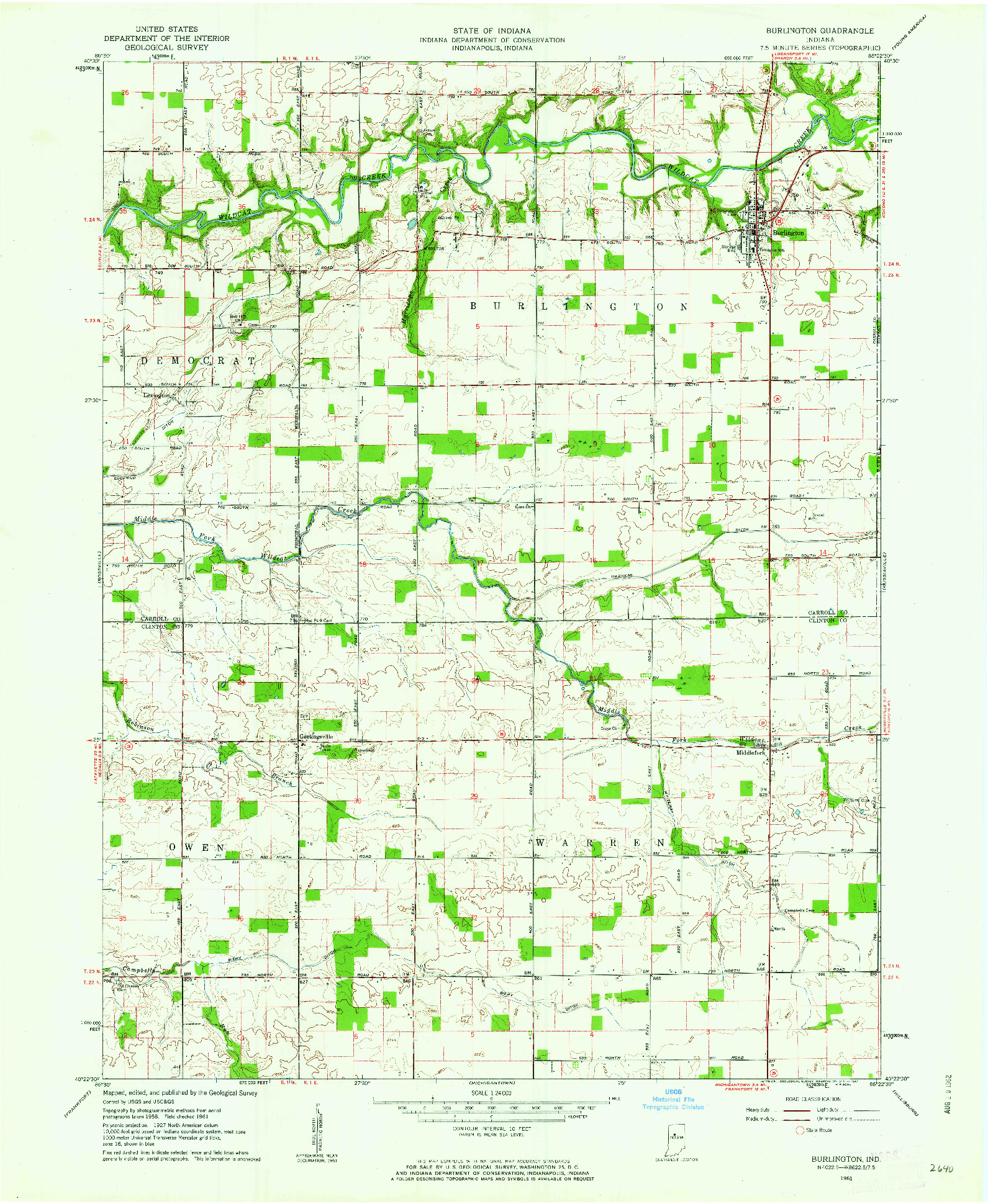 USGS 1:24000-SCALE QUADRANGLE FOR BURLINGTON, IN 1961