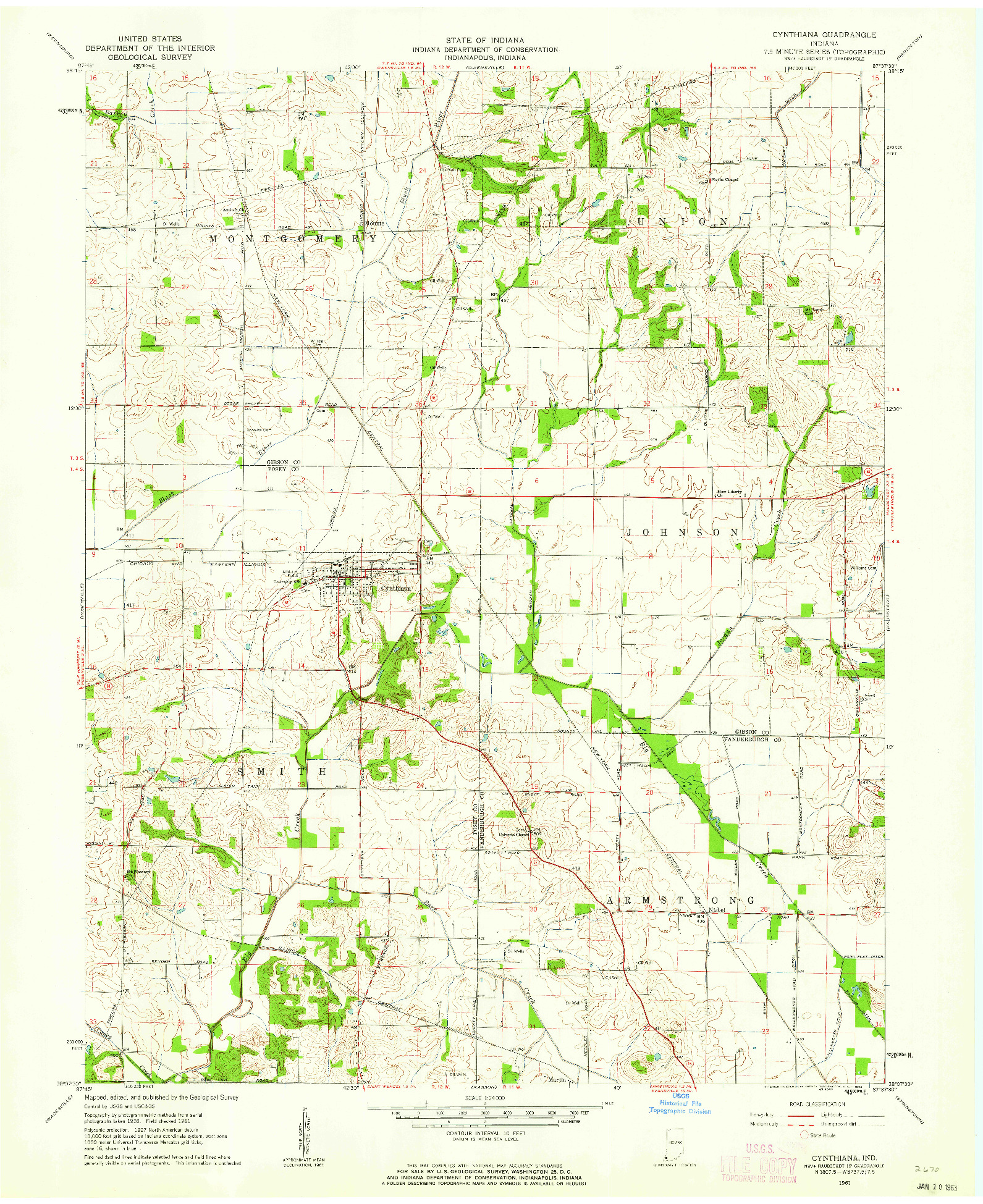 USGS 1:24000-SCALE QUADRANGLE FOR CYNTHIANA, IN 1961