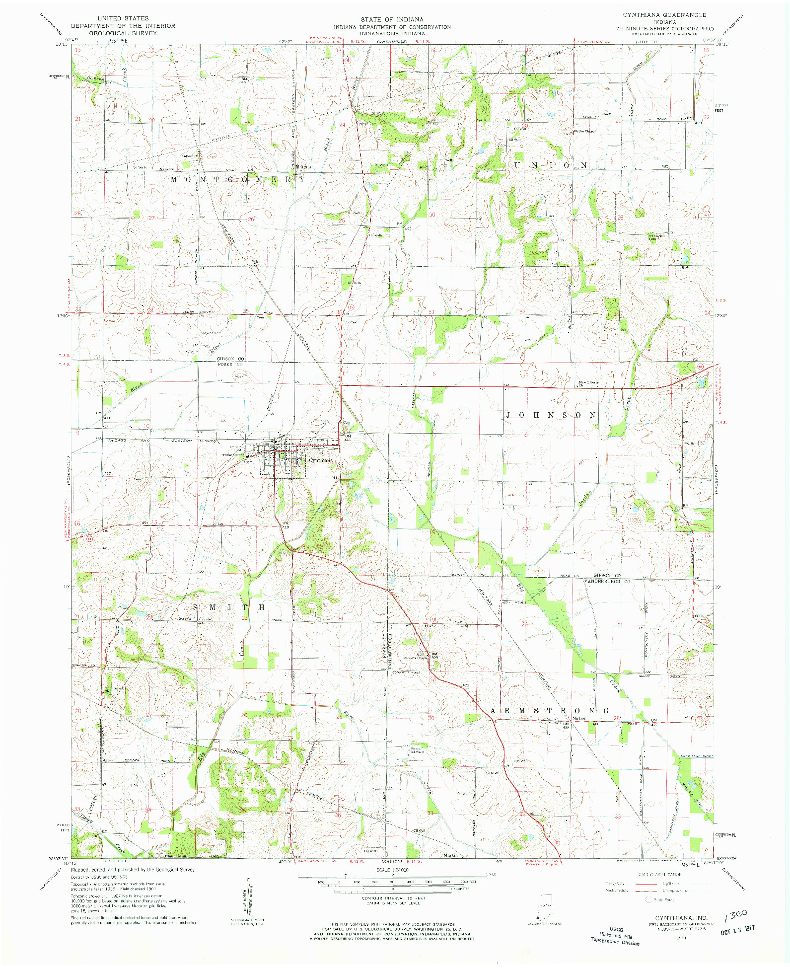 USGS 1:24000-SCALE QUADRANGLE FOR CYNTHIANA, IN 1961