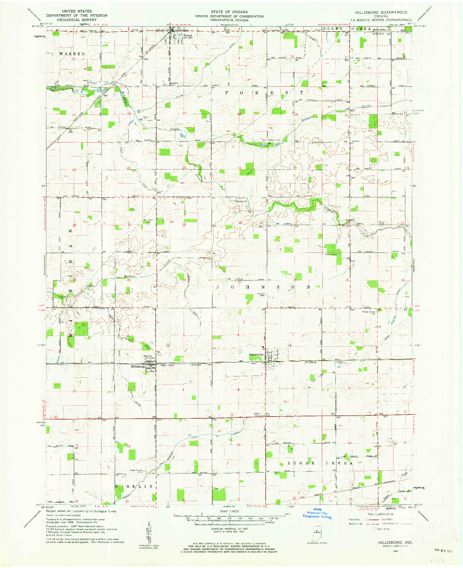 USGS 1:24000-SCALE QUADRANGLE FOR HILLISBURG, IN 1961