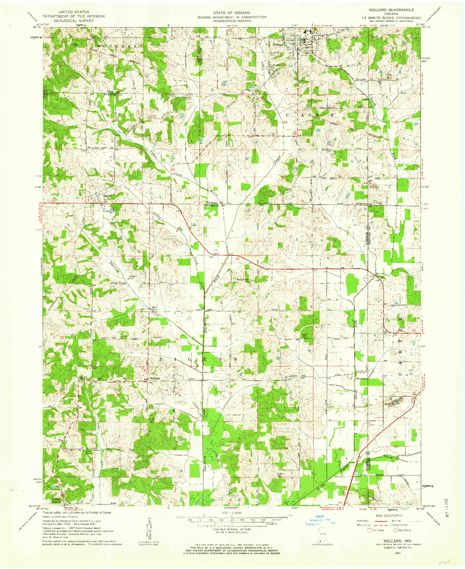 USGS 1:24000-SCALE QUADRANGLE FOR HOLLAND, IN 1961