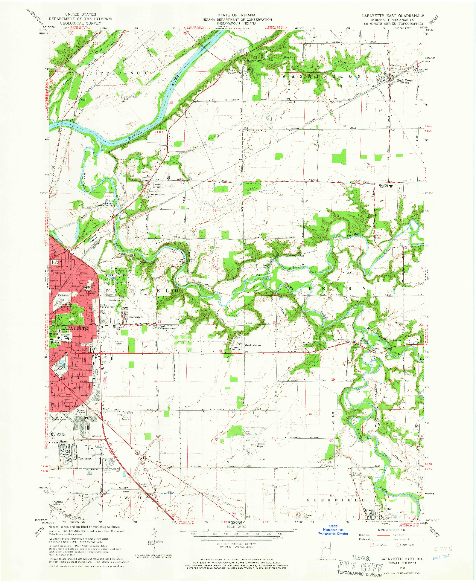 USGS 1:24000-SCALE QUADRANGLE FOR LAFAYETTE EAST, IN 1961