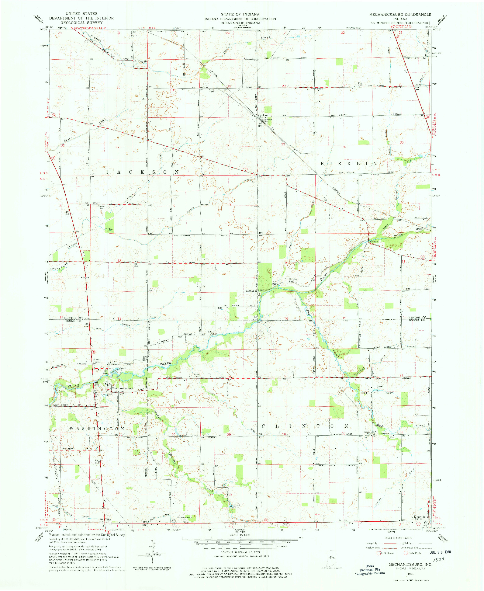 USGS 1:24000-SCALE QUADRANGLE FOR MECHANICSBURG, IN 1961