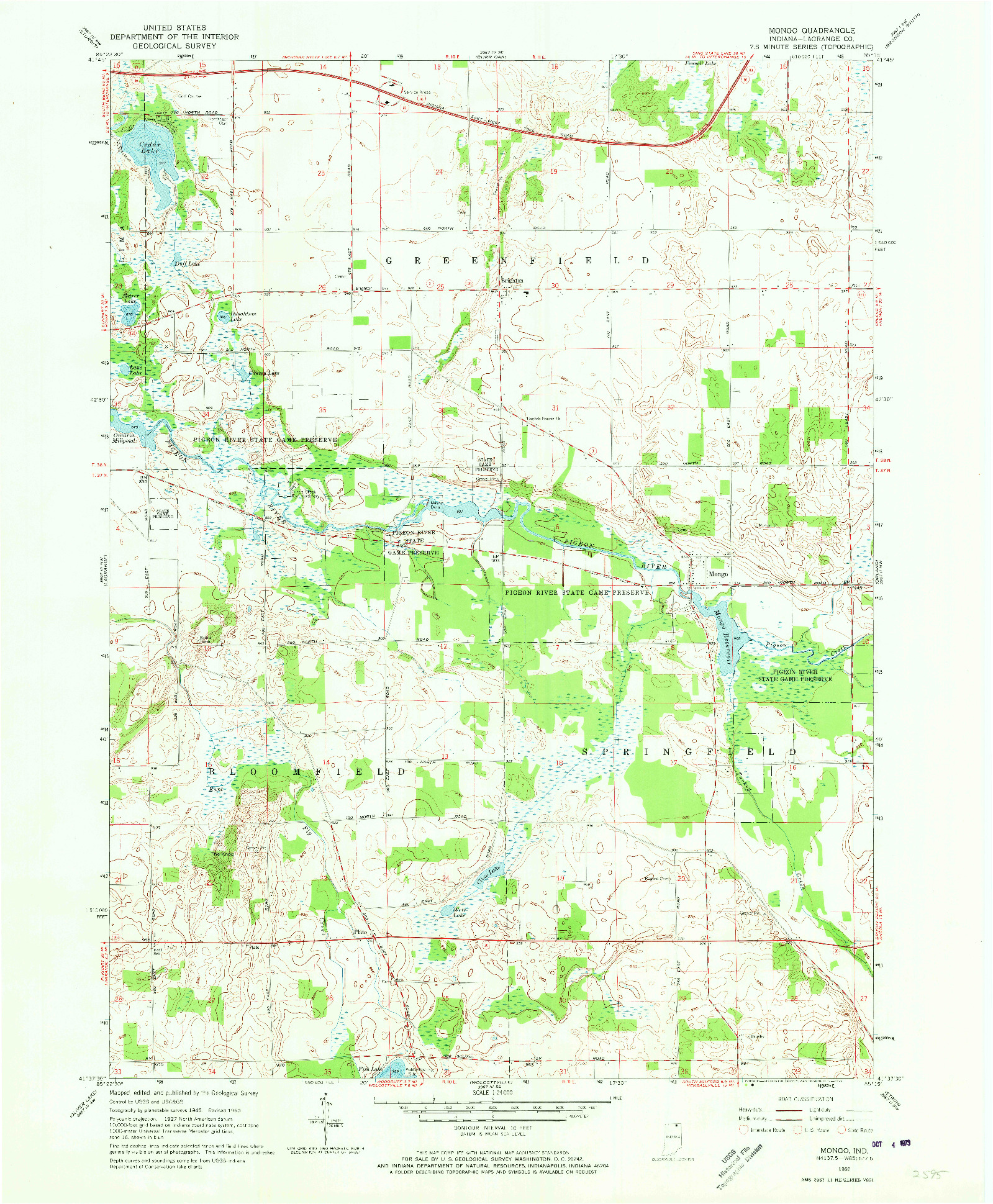 USGS 1:24000-SCALE QUADRANGLE FOR MONGO, IN 1960