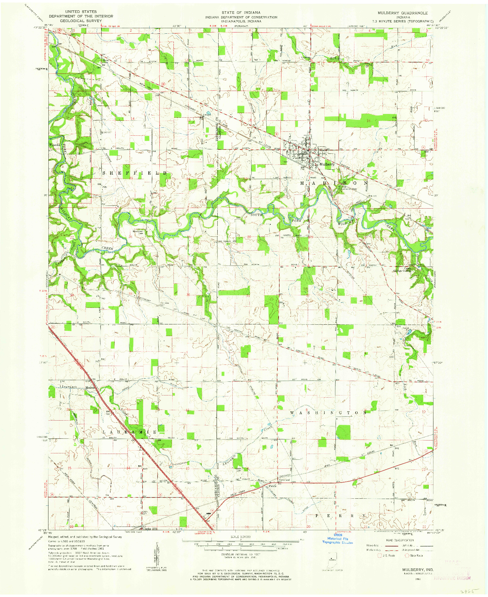 USGS 1:24000-SCALE QUADRANGLE FOR MULBERRY, IN 1961