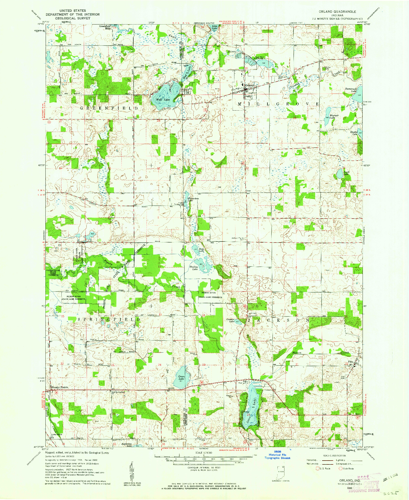 USGS 1:24000-SCALE QUADRANGLE FOR ORLAND, IN 1960