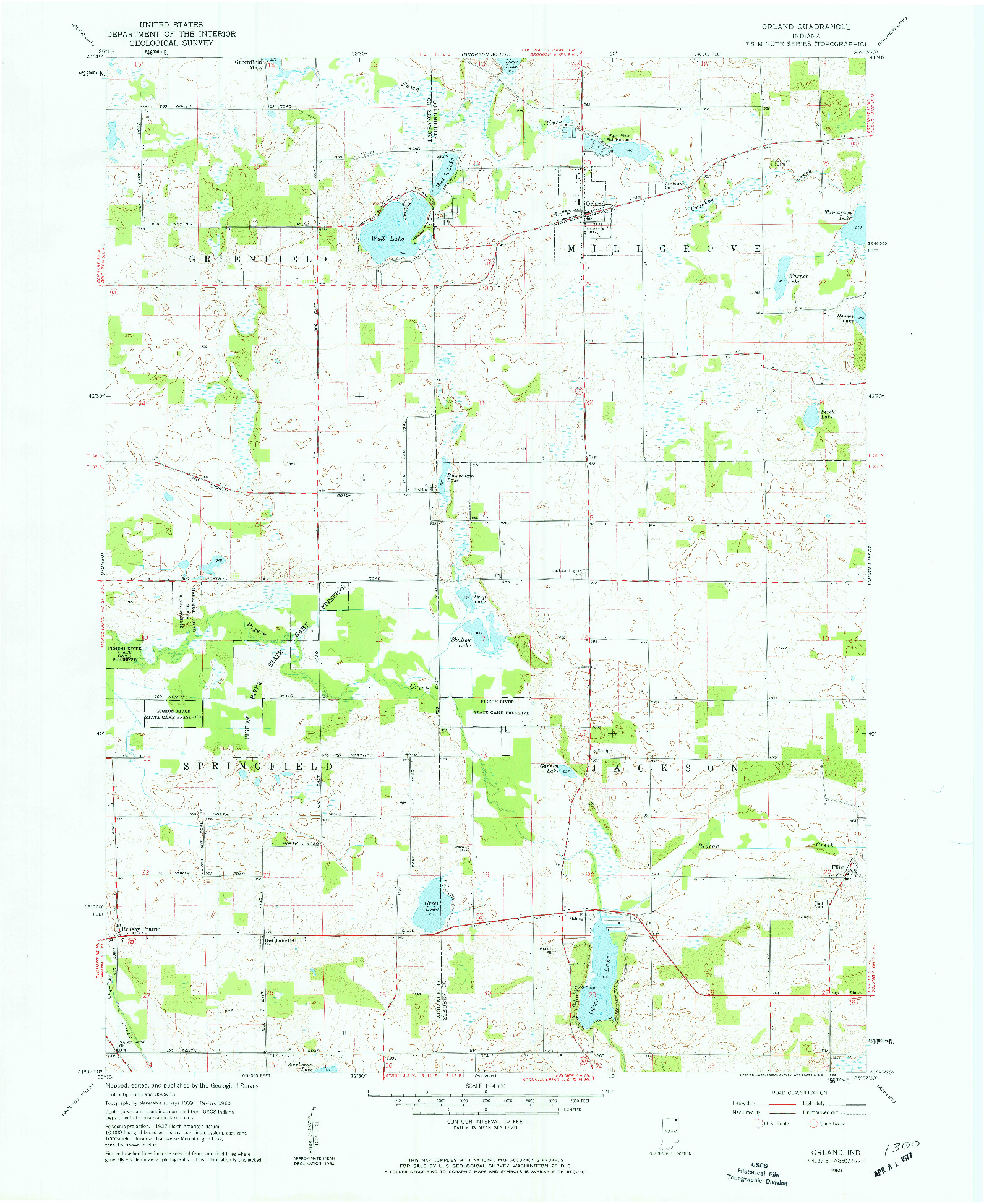 USGS 1:24000-SCALE QUADRANGLE FOR ORLAND, IN 1960