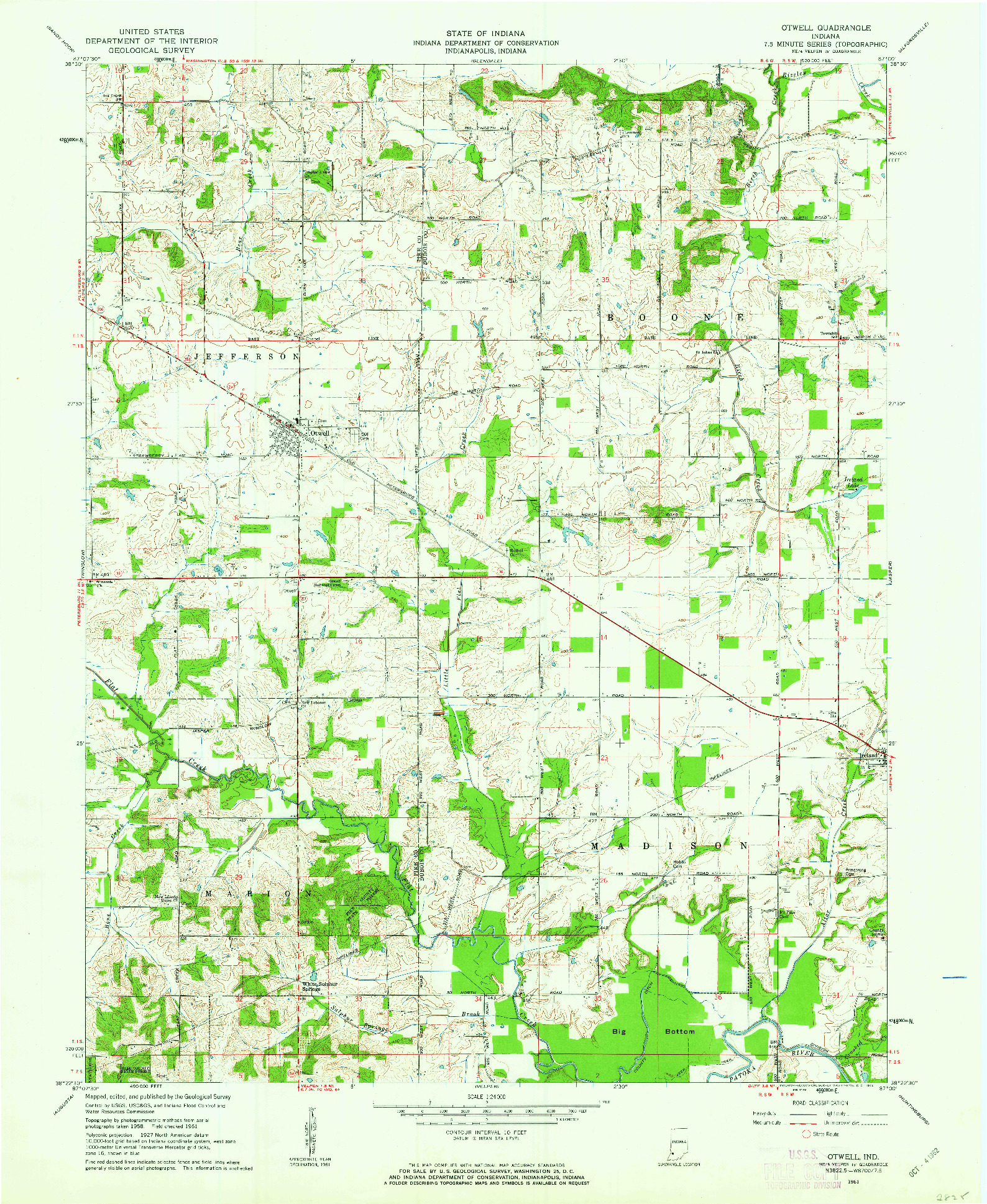 USGS 1:24000-SCALE QUADRANGLE FOR OTWELL, IN 1961