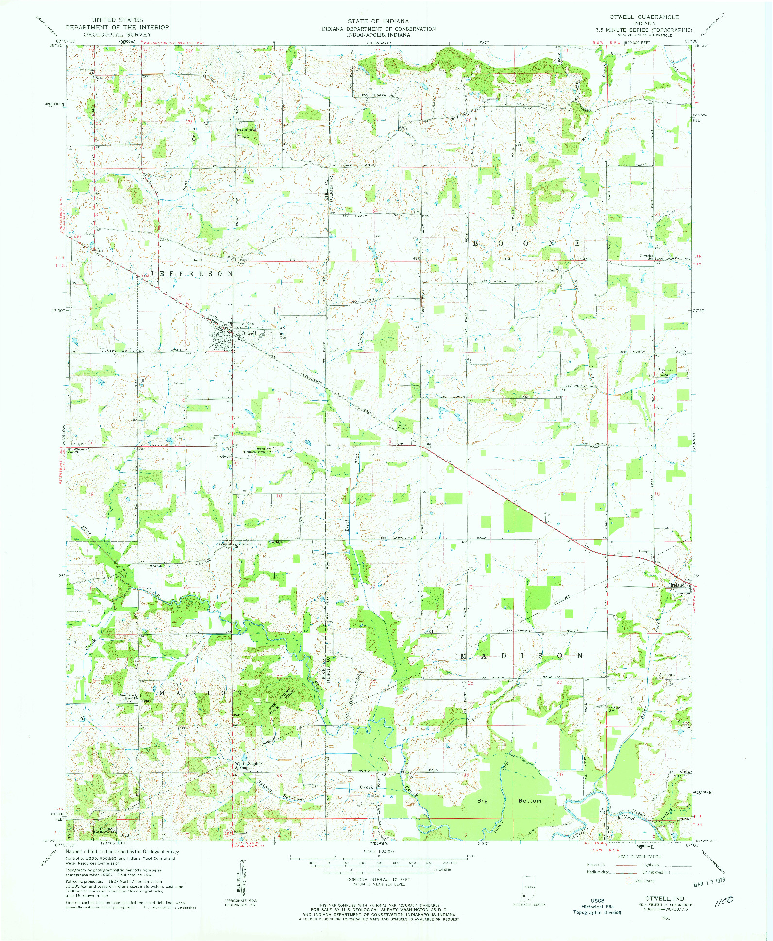 USGS 1:24000-SCALE QUADRANGLE FOR OTWELL, IN 1961