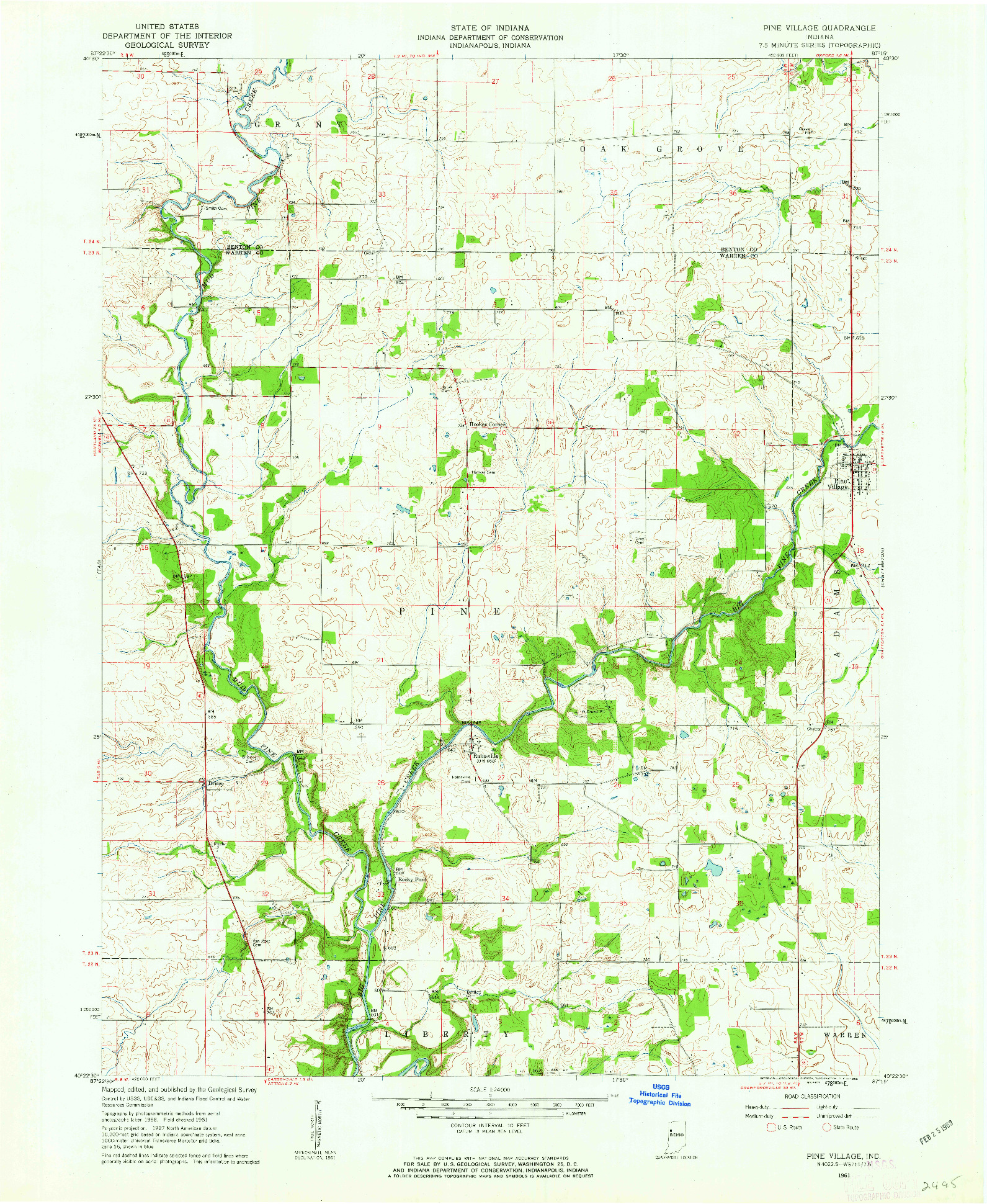 USGS 1:24000-SCALE QUADRANGLE FOR PINE VILLAGE, IN 1961