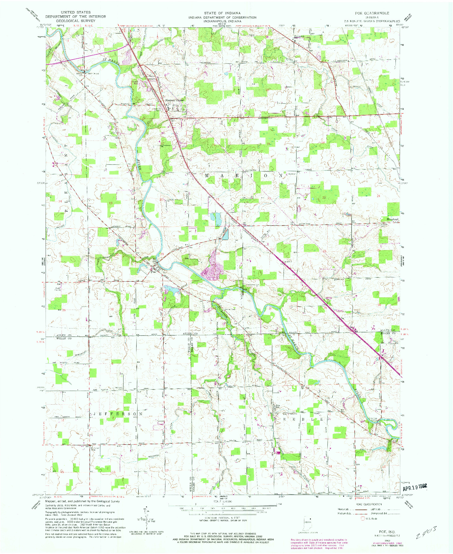 USGS 1:24000-SCALE QUADRANGLE FOR POE, IN 1962