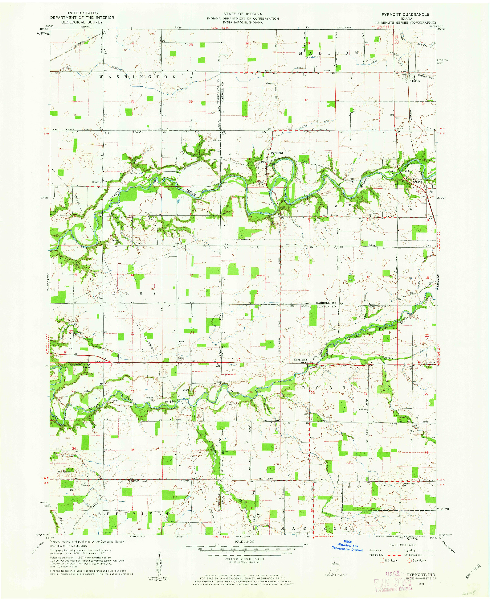 USGS 1:24000-SCALE QUADRANGLE FOR PYRMONT, IN 1961