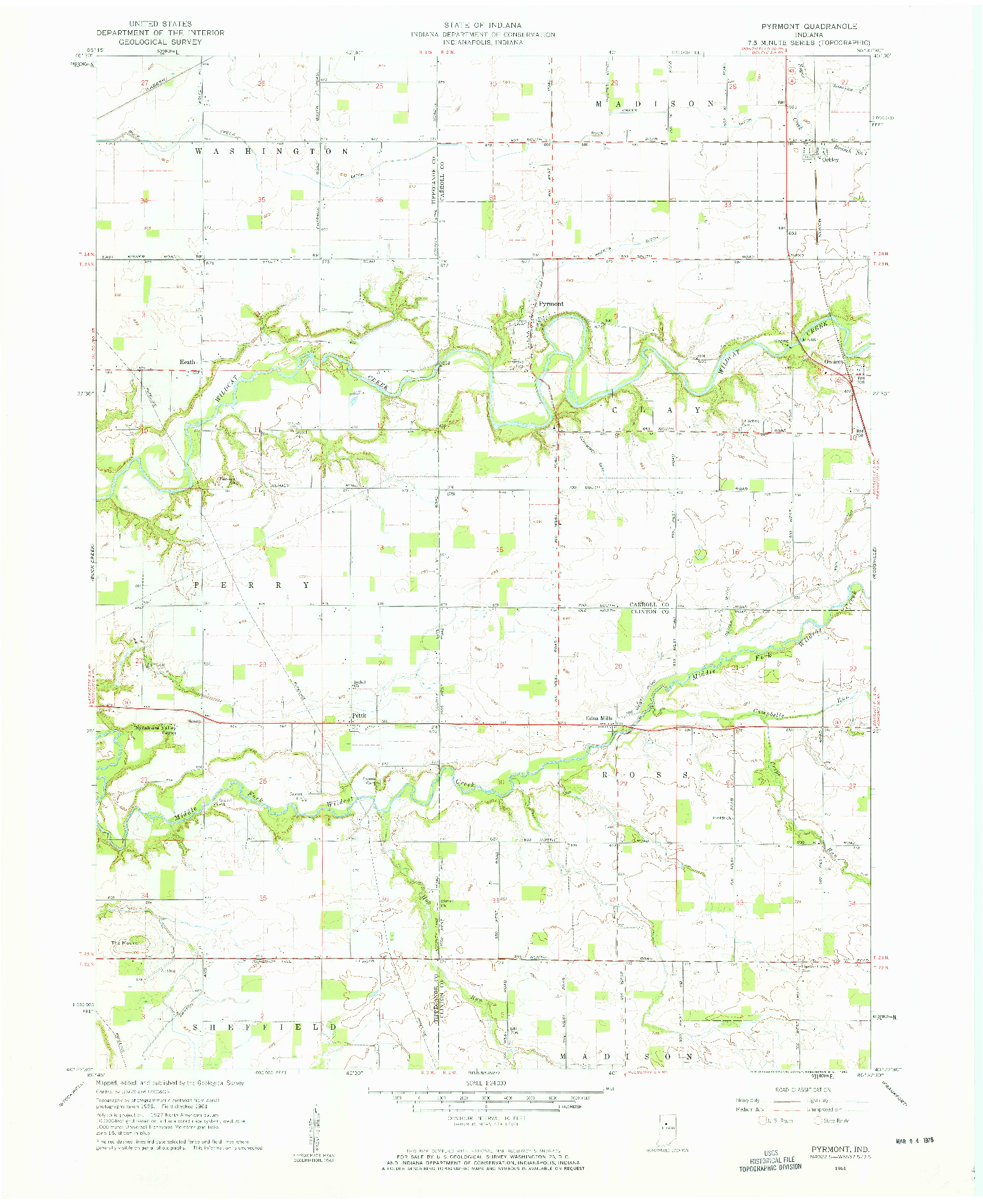 USGS 1:24000-SCALE QUADRANGLE FOR PYRMONT, IN 1961