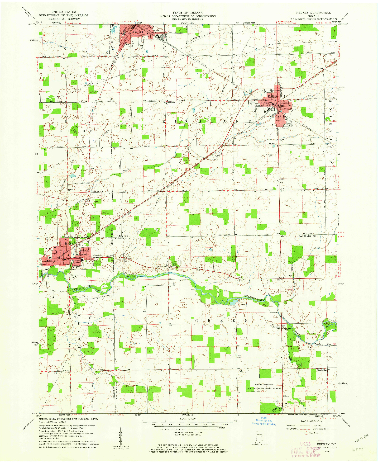 USGS 1:24000-SCALE QUADRANGLE FOR REDKEY, IN 1960