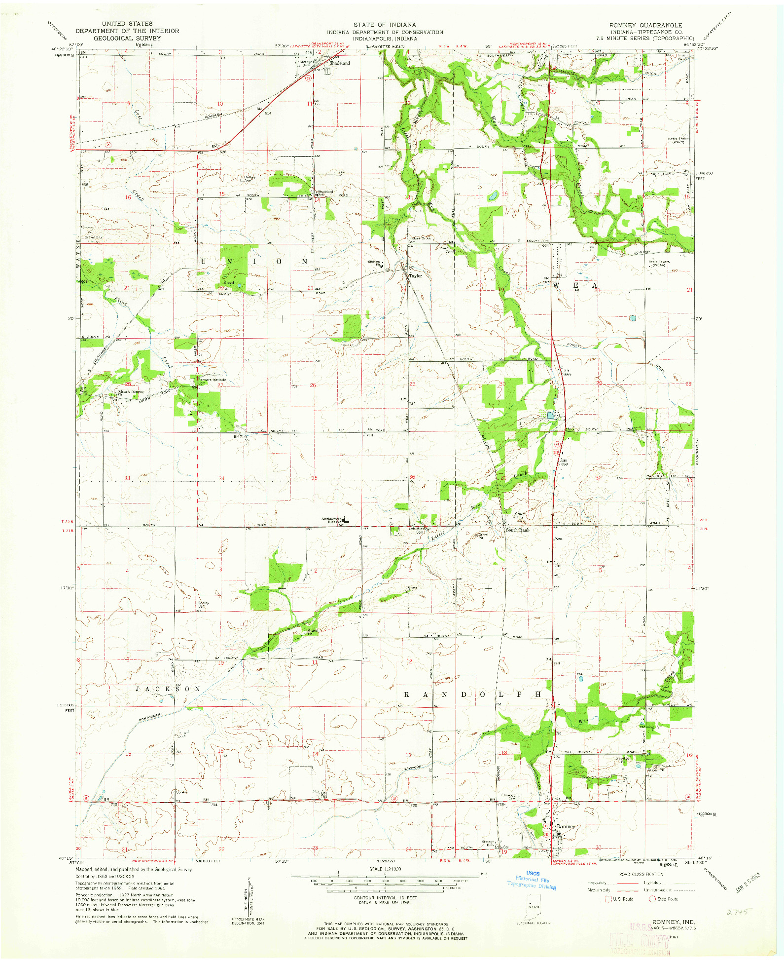 USGS 1:24000-SCALE QUADRANGLE FOR ROMNEY, IN 1961