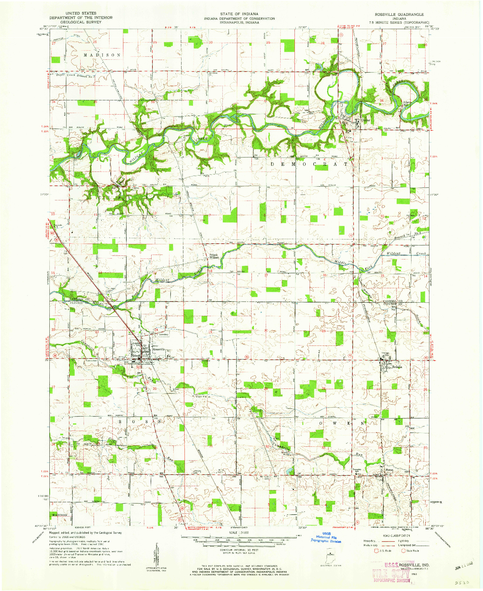 USGS 1:24000-SCALE QUADRANGLE FOR ROSSVILLE, IN 1961