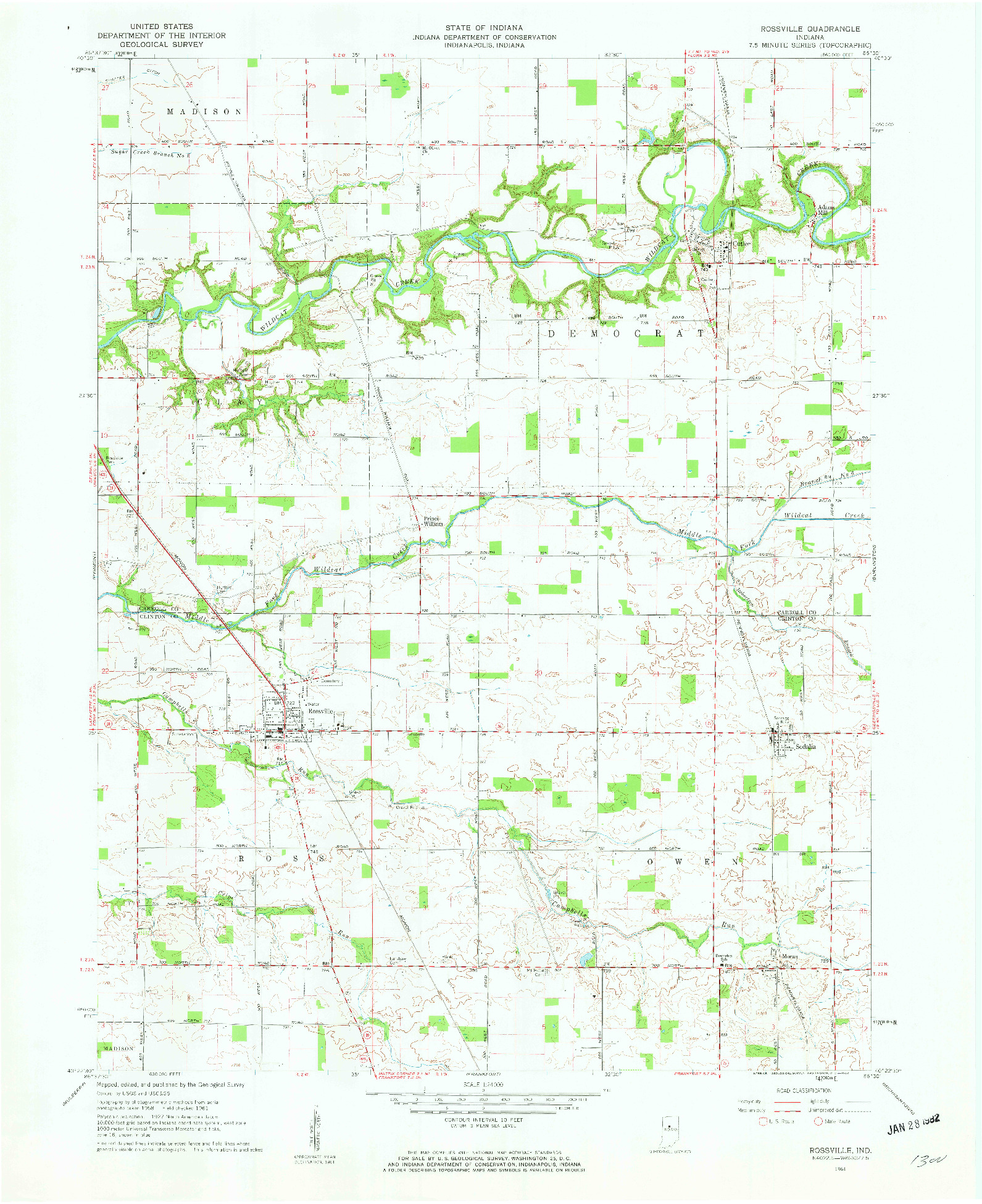 USGS 1:24000-SCALE QUADRANGLE FOR ROSSVILLE, IN 1961