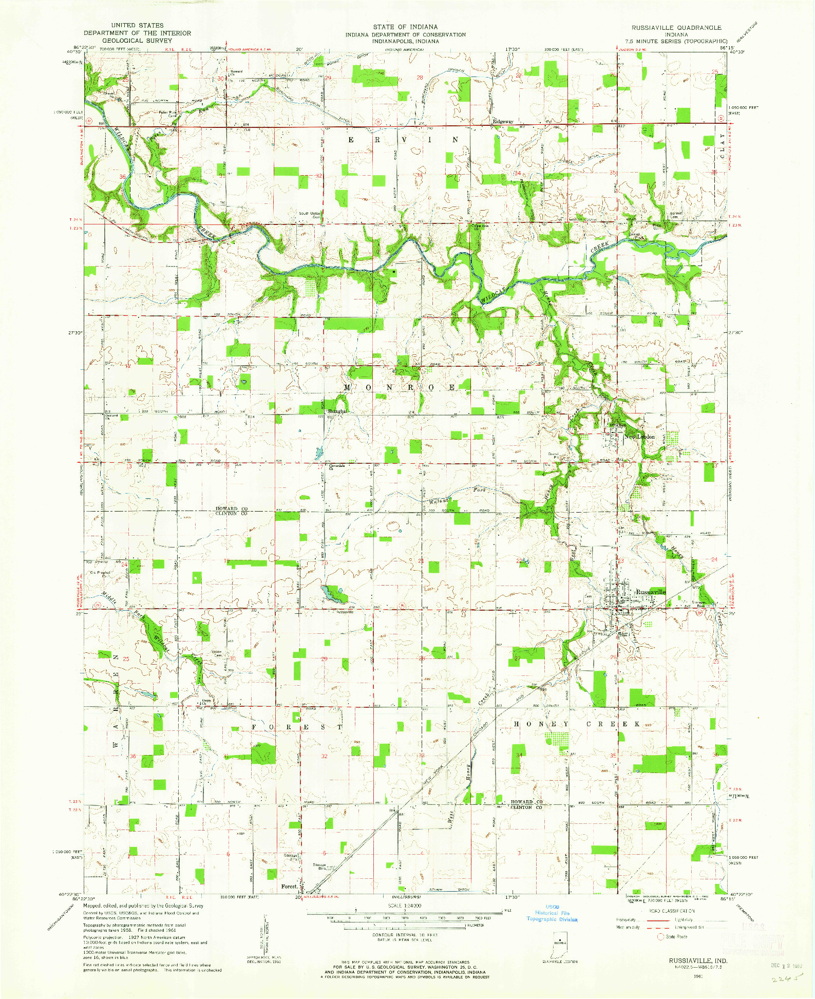 USGS 1:24000-SCALE QUADRANGLE FOR RUSSIAVILLE, IN 1961